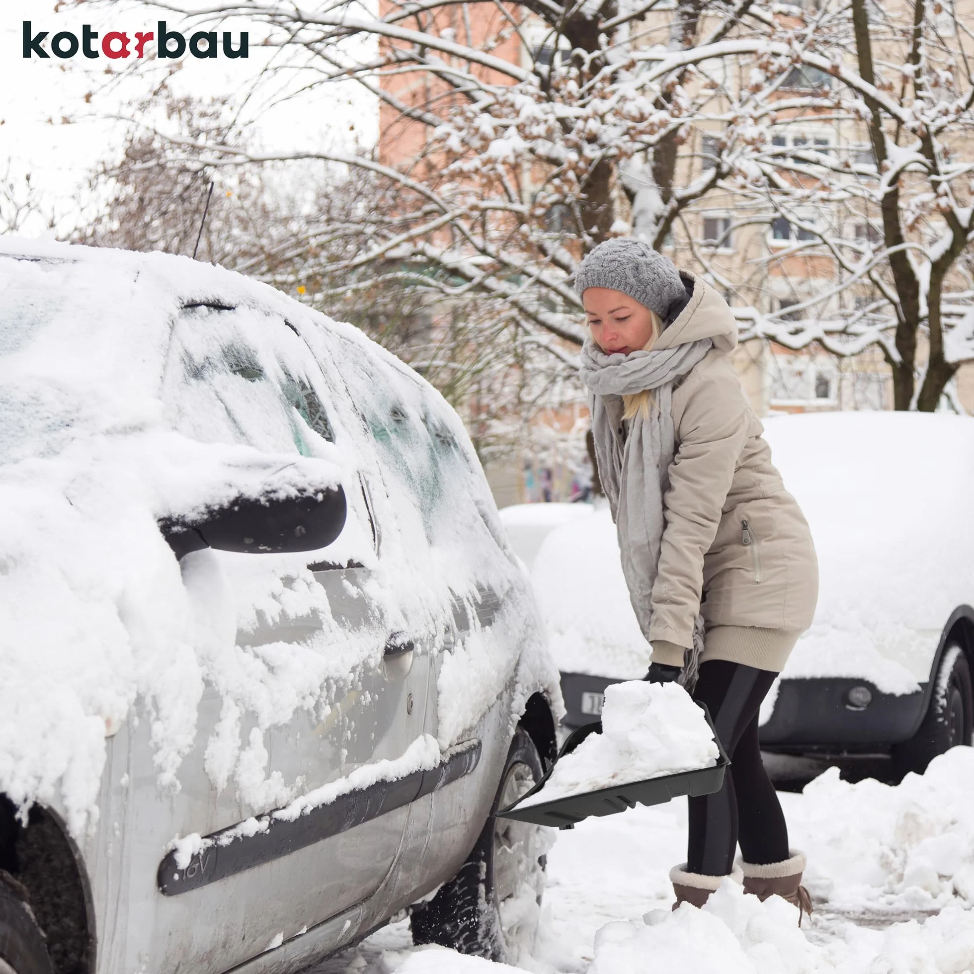 KOTARBAU Pala de Nieve para Coche, Plástico, Mango Aluminio, 80 cm, Plegable