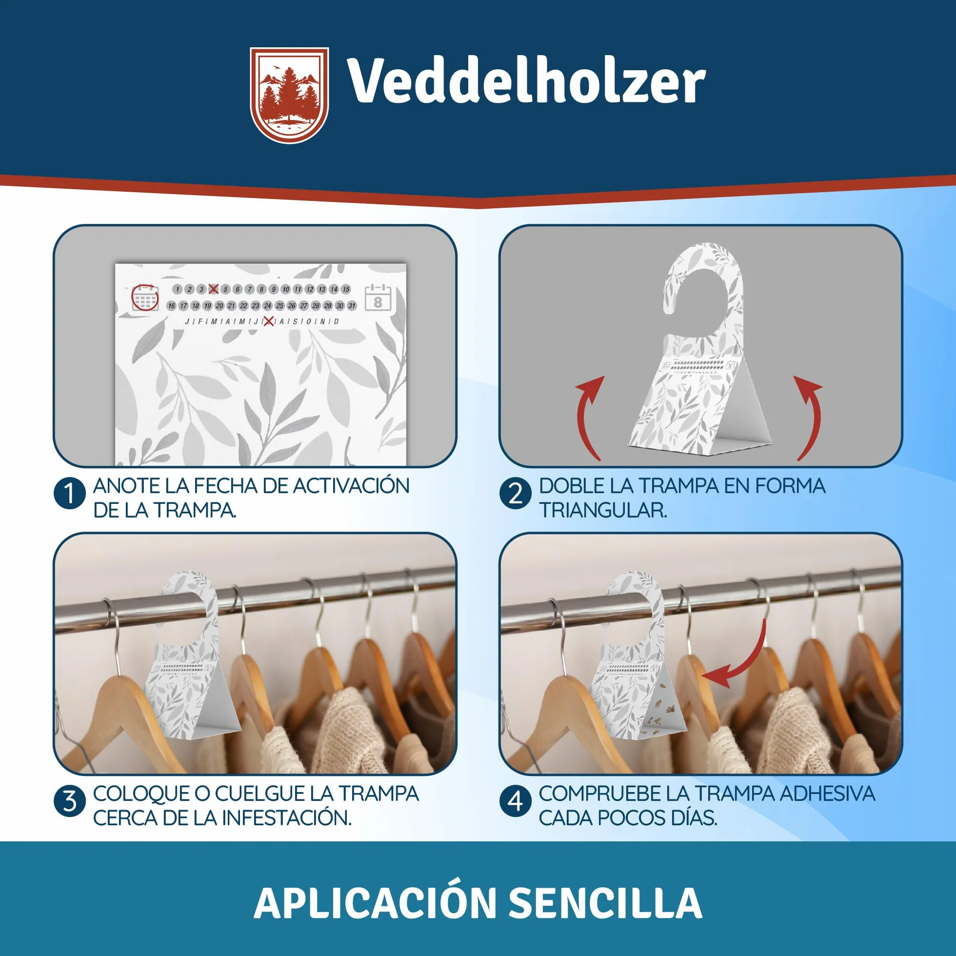Trampa para polillas Veddelholzer 8X Triangular con Gancho Adhesivo Inodoro no tóxico