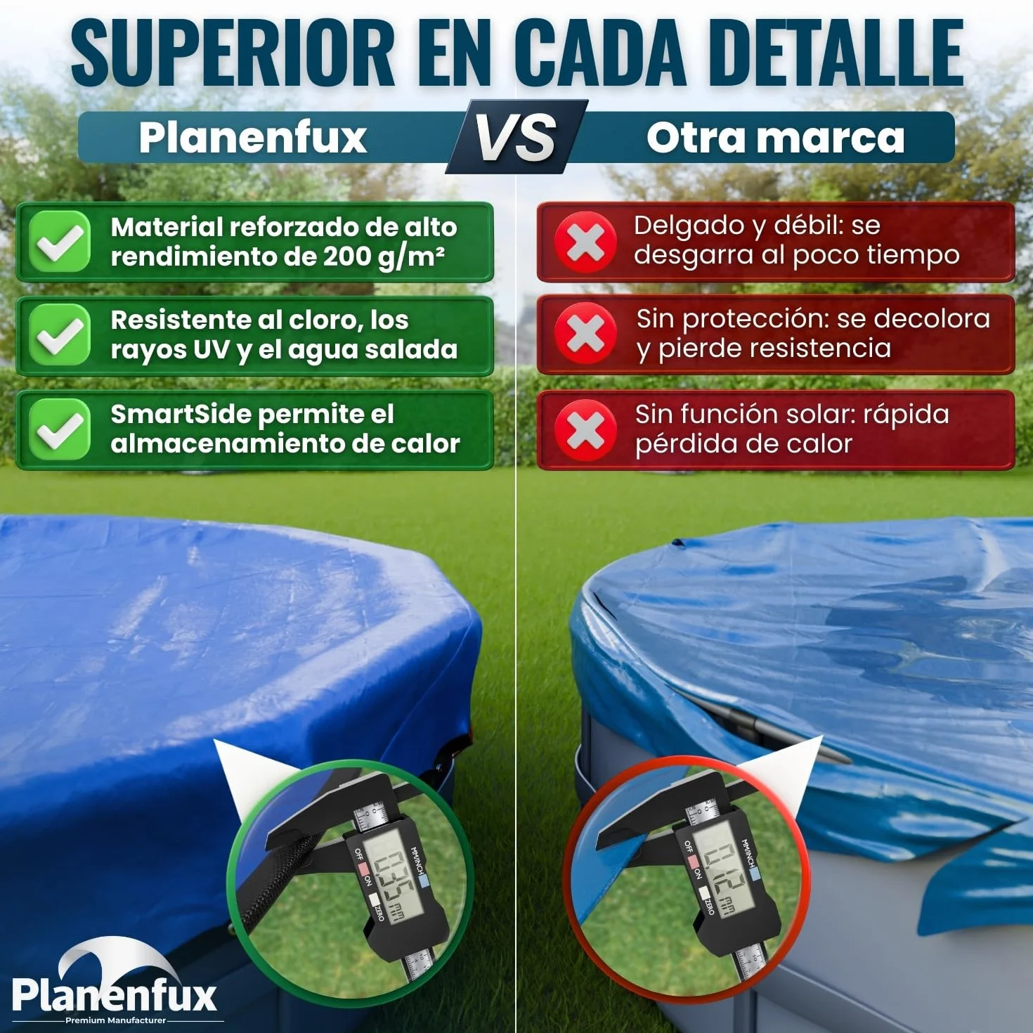 Planenfux® Cobertor de Invierno Redondo para Piscinas Ø 366 cm 2-en-1 PE 200g/m² UV-Resistente Lona Solar Invierno/Verano Ø420cm