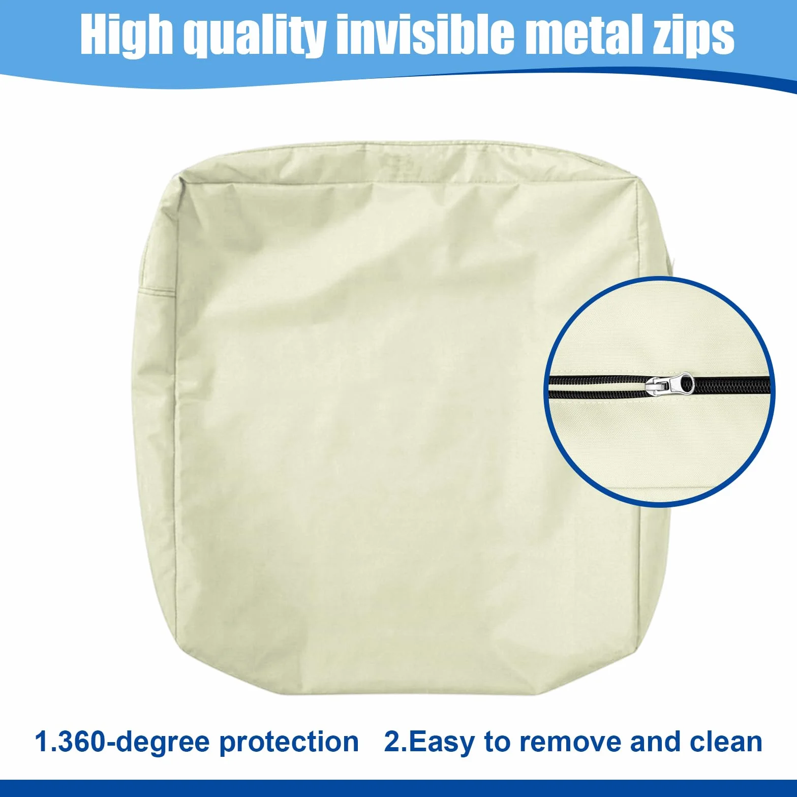 SYLC Funda De Cojín Exterior Impermeable Cremallera 60x55x10cm Beige