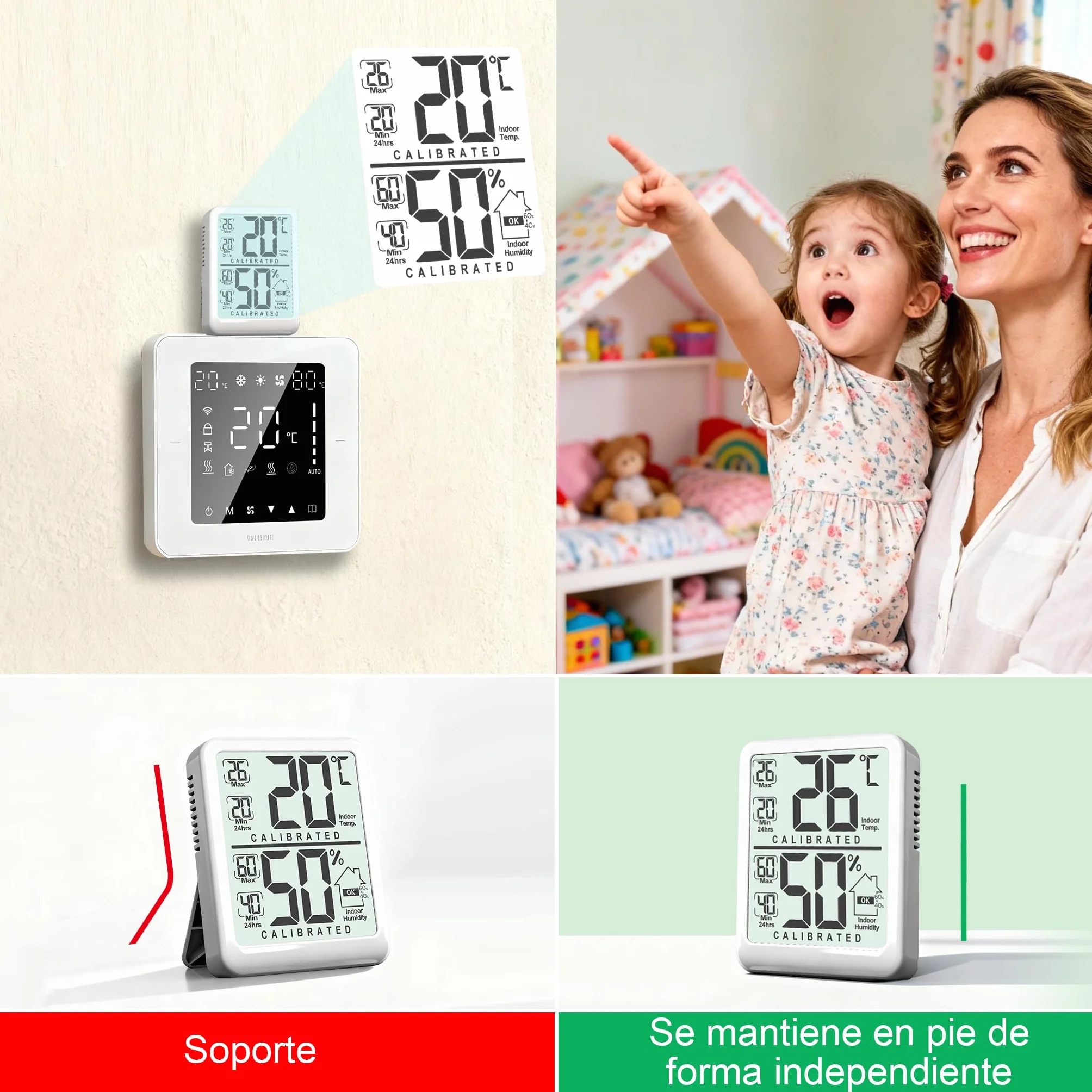Antonki Termómetro Higrómetro Digital Interior Medidor Humedad Temperatura Máximo/Mínimo Hogar Plantas