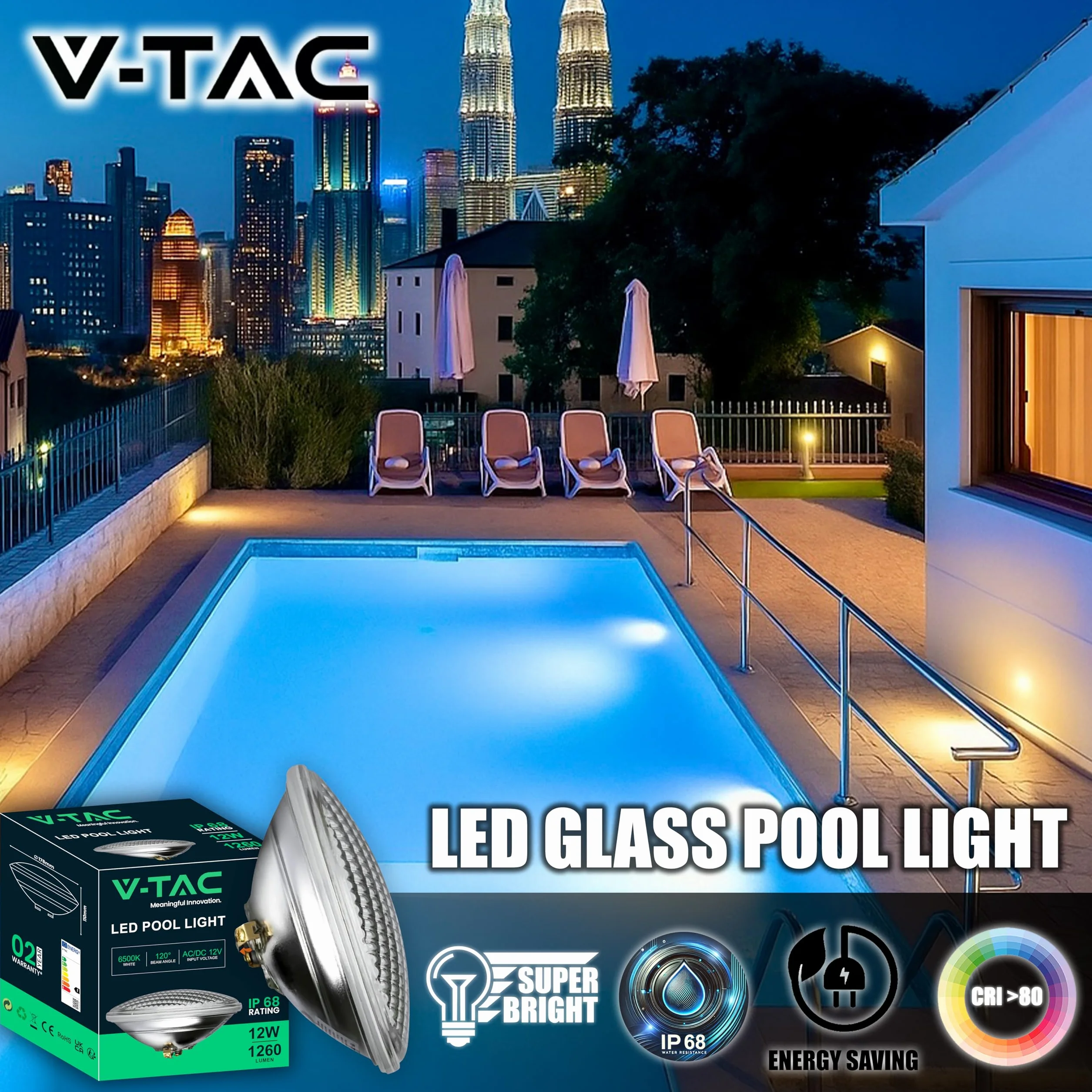 V-TAC Lámpara LED para Piscina 12W PAR56 1260 Lúmenes IP68 Blanco Frío