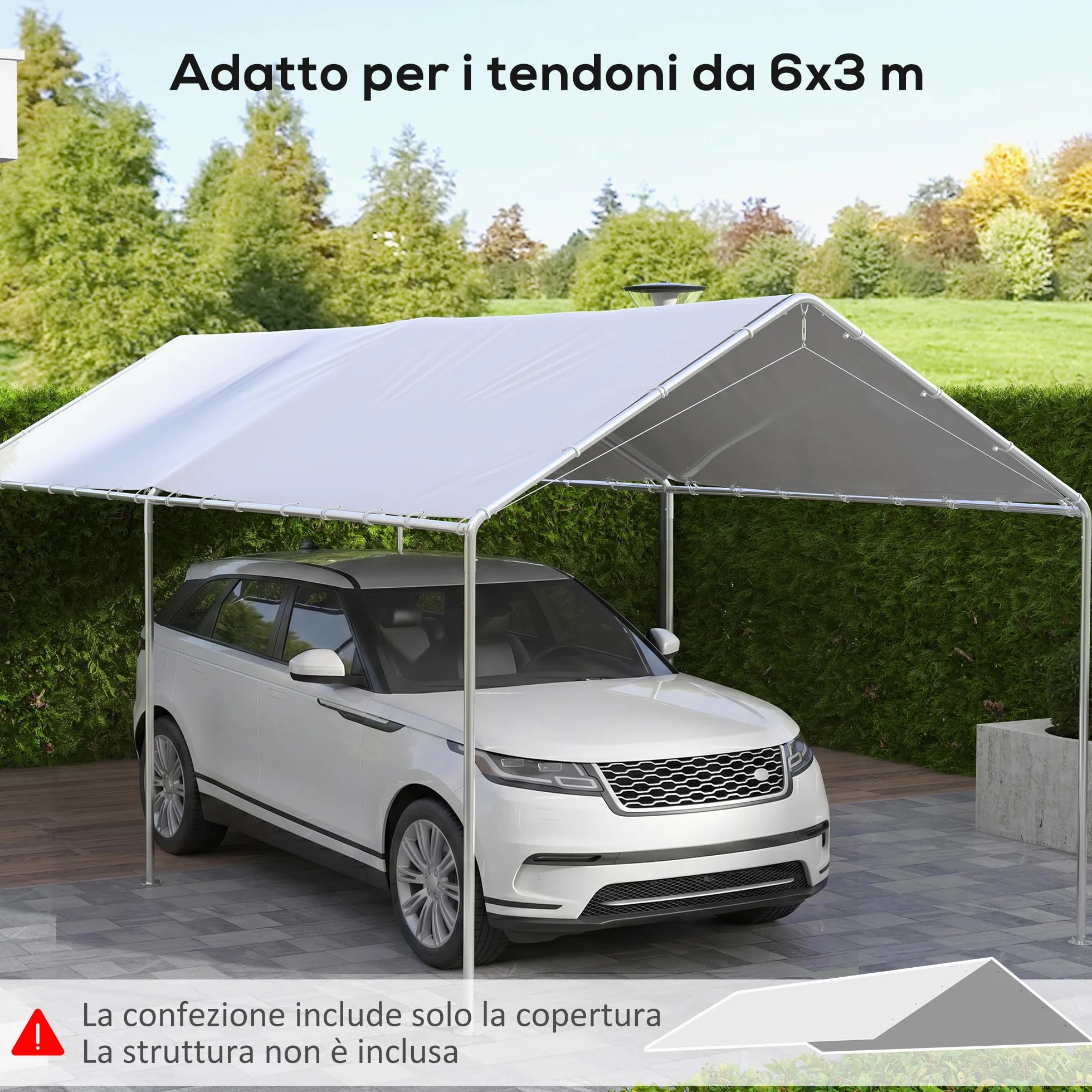 Outsunny Manta de Repuesto 6x3 m Anti-UV para Cochera Polietileno Blanca