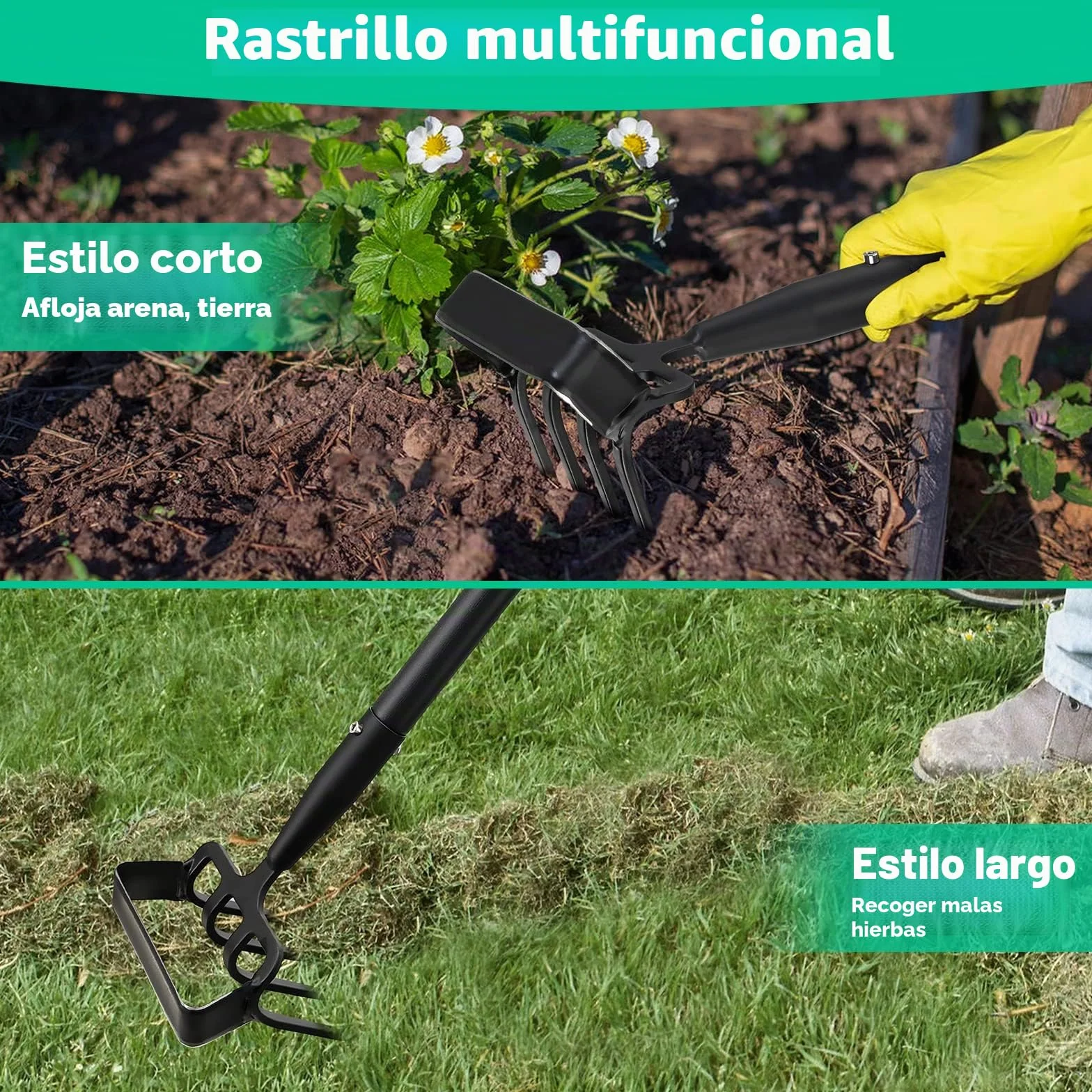 Herramientas de zapas de jardín con mango largo y anillo ajustable para deshierbar