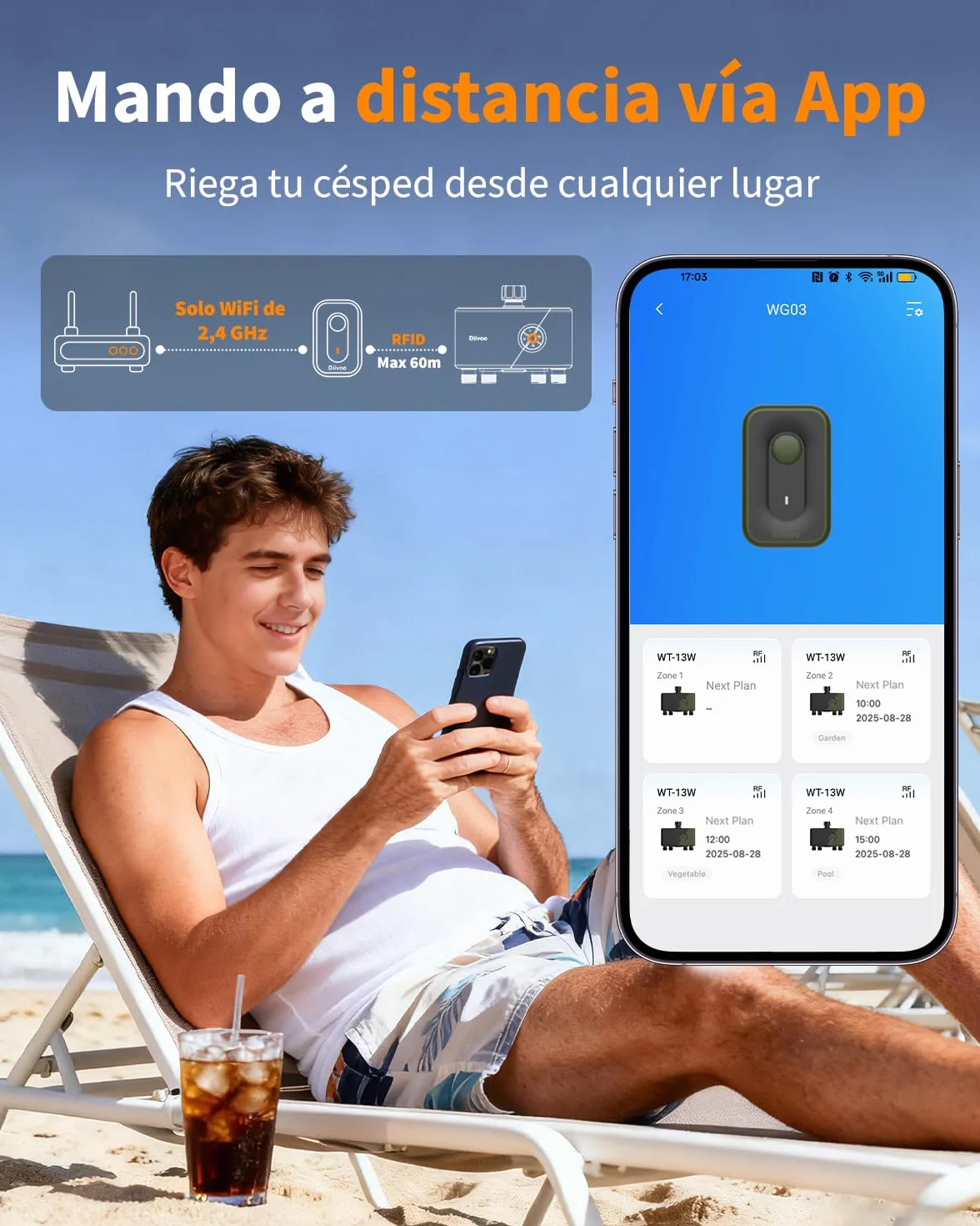 Diivoo Programador Riego WiFi 4 Zonas Entrada Latón Temporizador Automático Compatible Alexa Google Assistant 24 Programas Jardín Césped