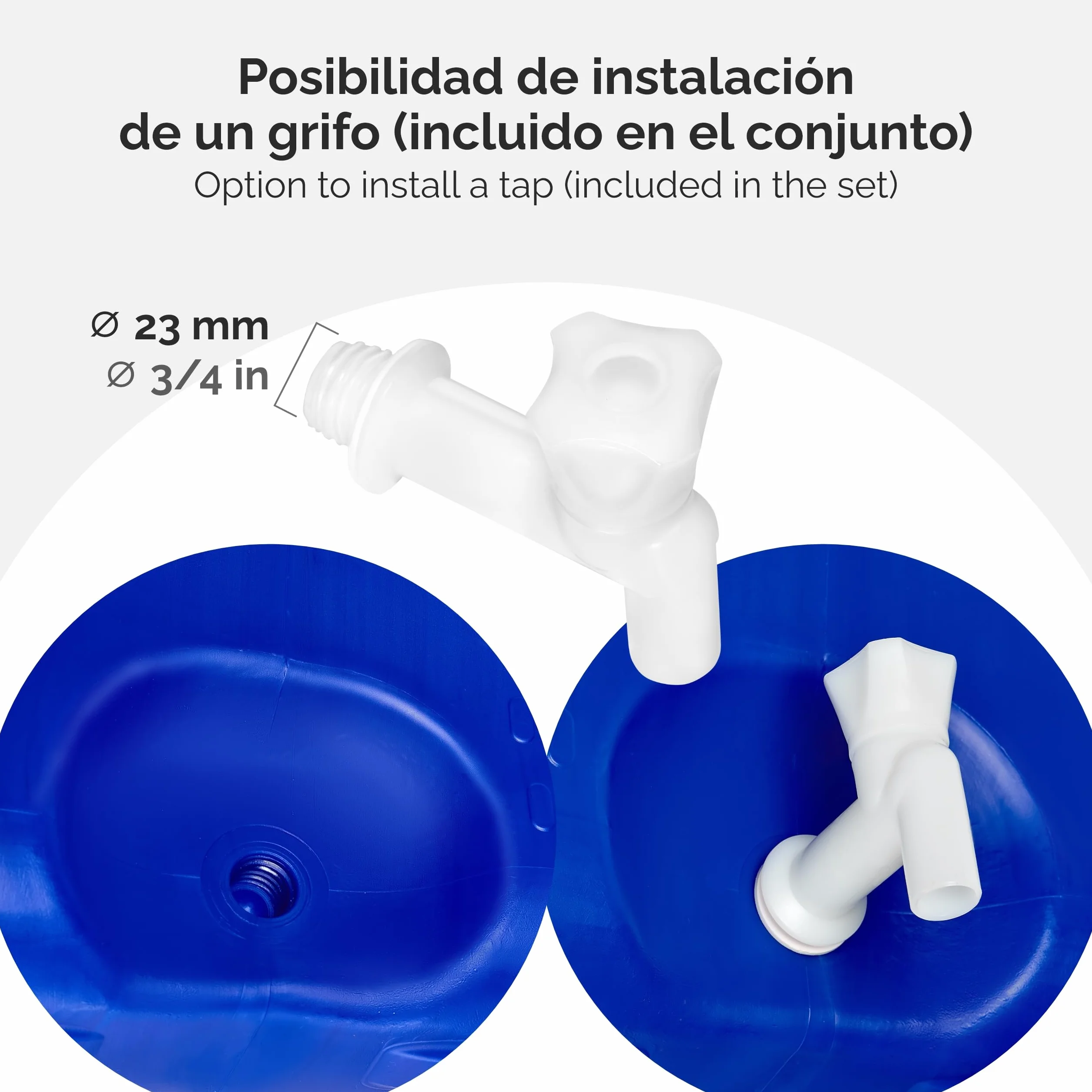Barril de Agua de Lluvia 100 litros Cuadrado con Tapa y Grifo Boca Ancha Azul