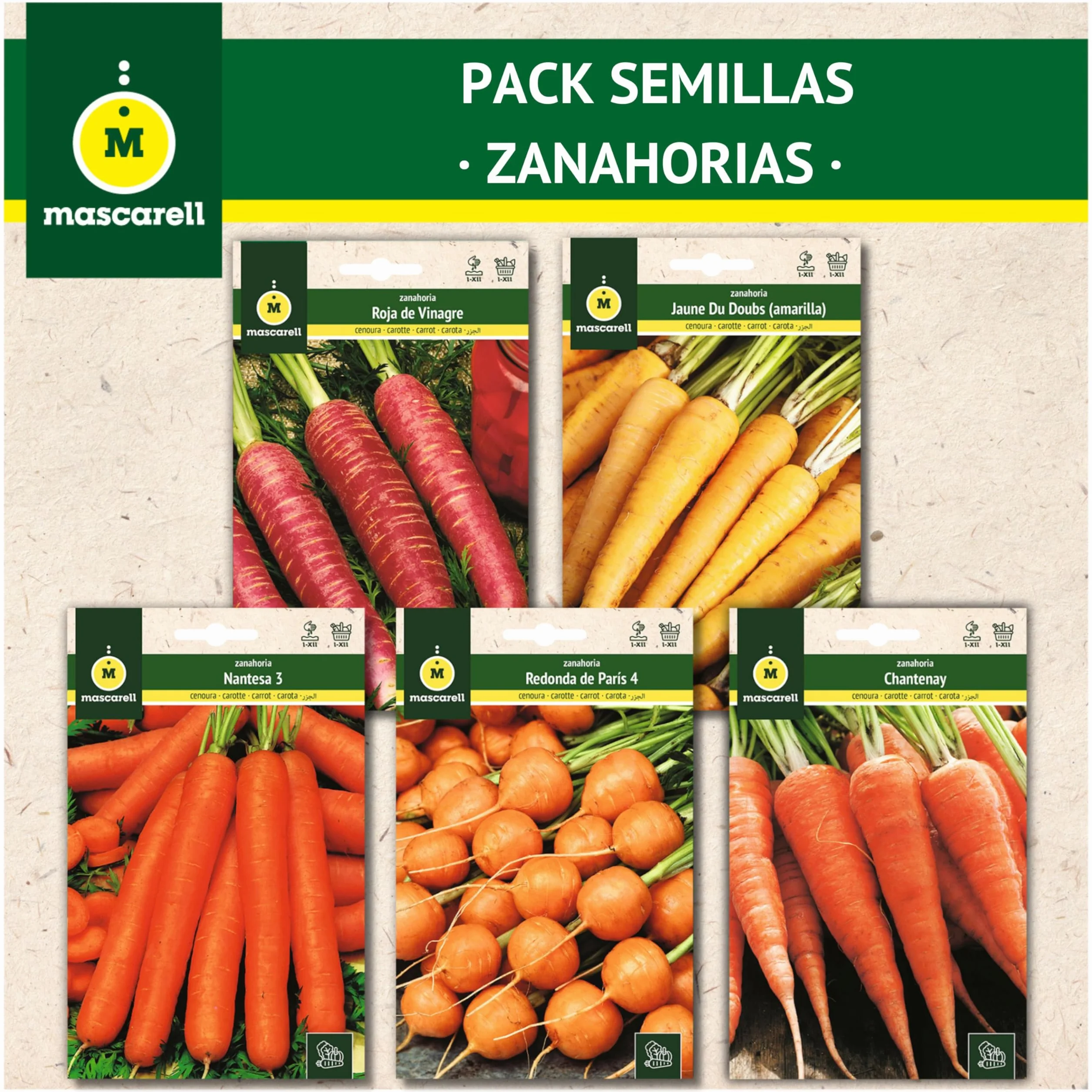 Mascarell Semillas PACK SEMILLAS ZANAHORIAS Kit Huerto en Casa 5 Variedades