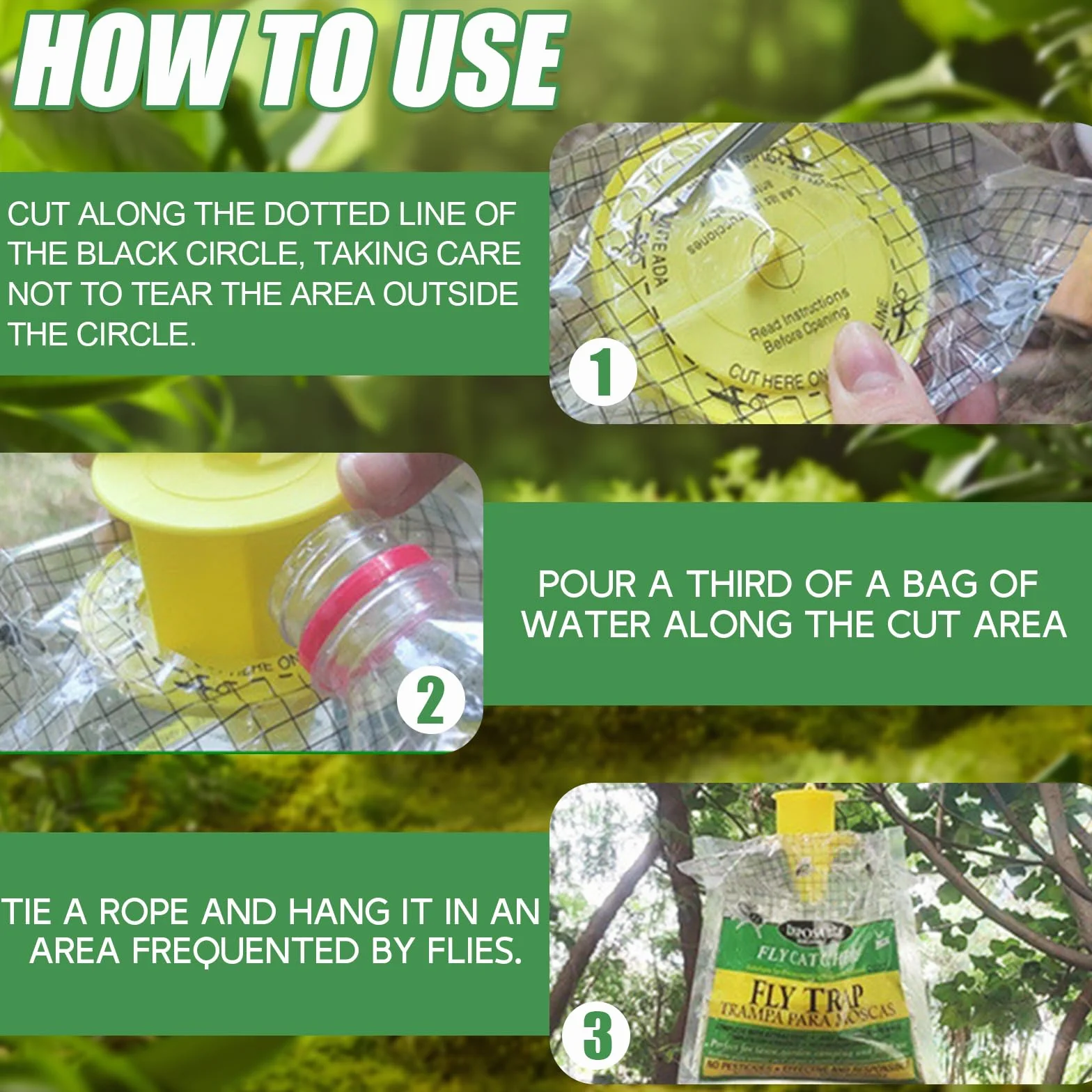Trampa para Moscas con 3X Cebos, Atrapa Moscas Fruta Exterior Hogar