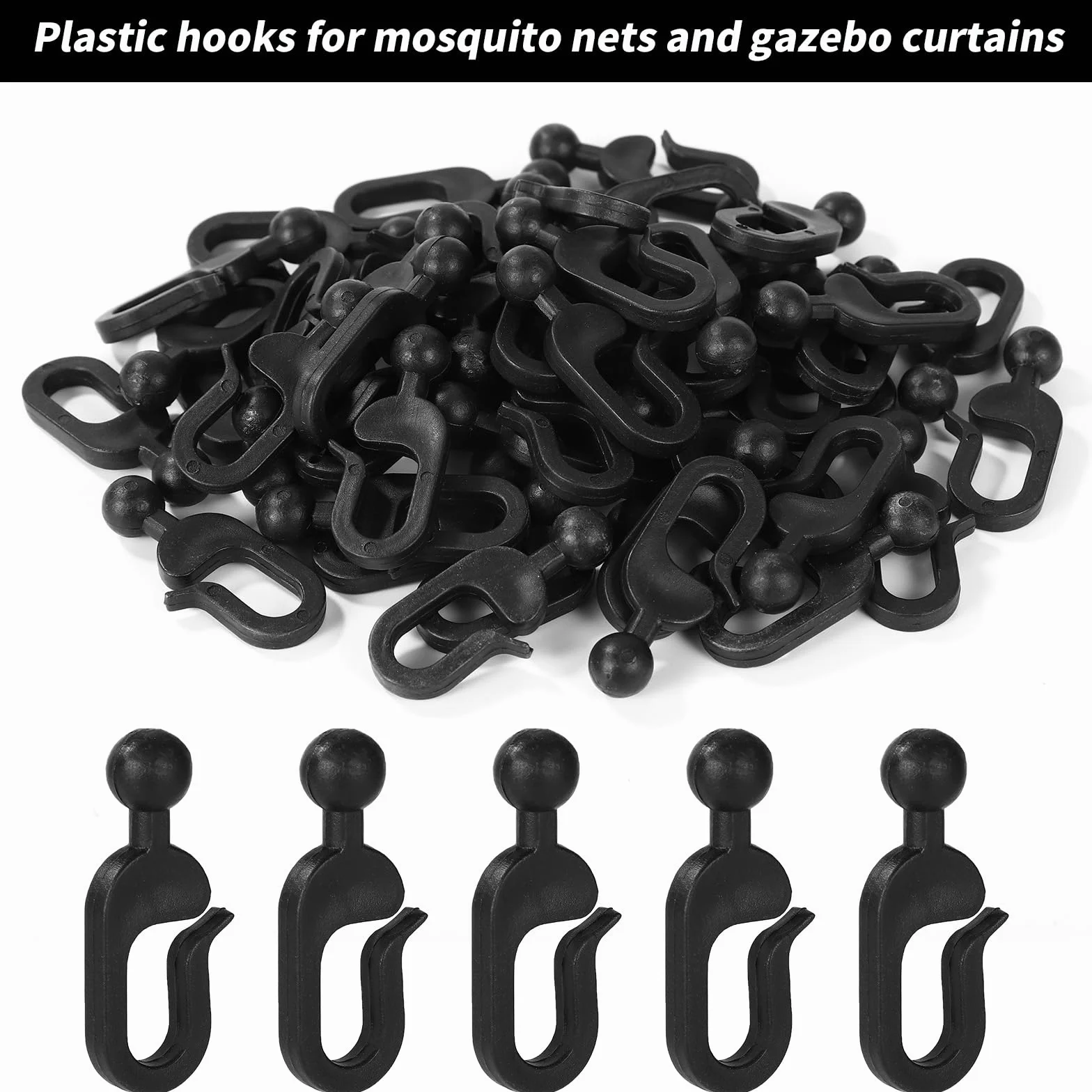 Lyreh 50 Ganchos de Plástico Cortinas Cenador, Ganchos Invisibles para Riel de Cortina para Cenador Exterior Mosquitera Toldo Suministros el Hogar y el Hotel (Negro)