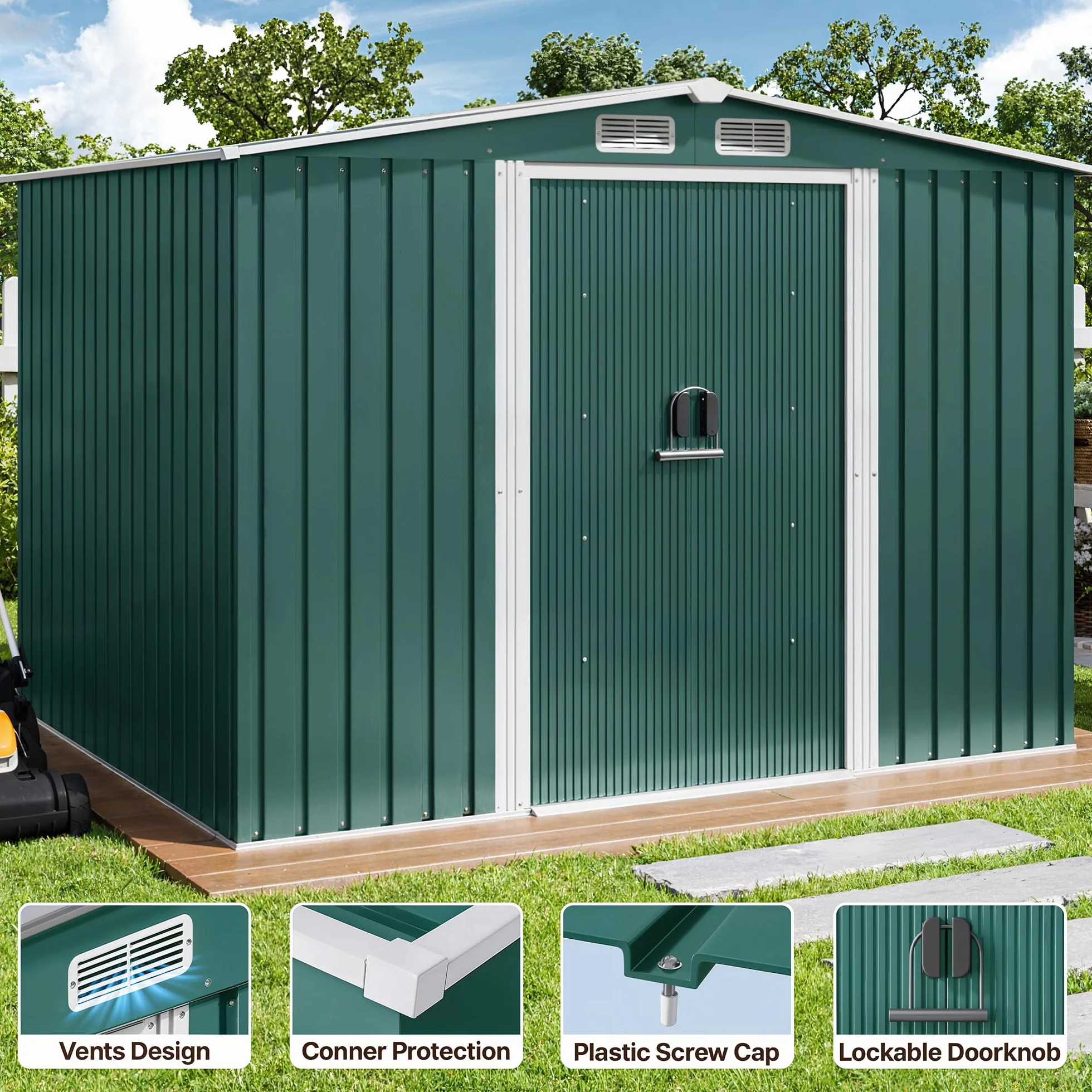 Xbro Caseta Jardín Exterior Metálico 247x193x179 cm con Ventilación Verde