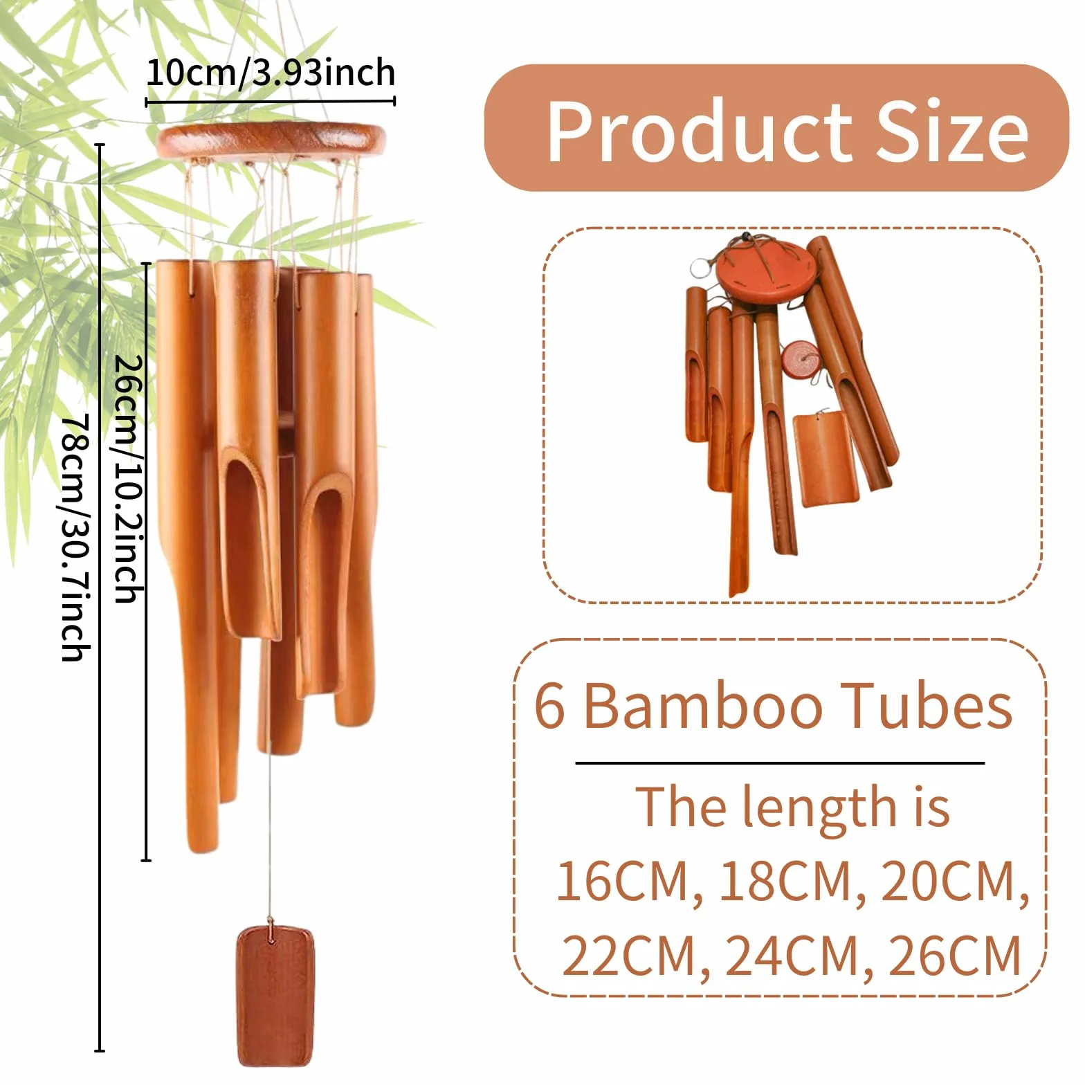 Campanas de viento de bambú 6 tubos para exteriores e interiores