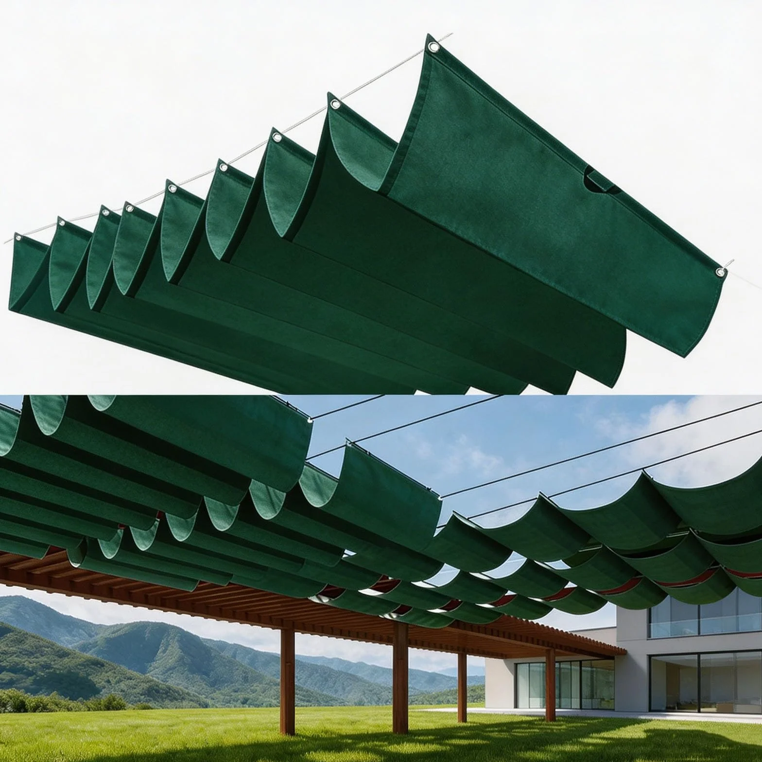 Retráctil Ondulada Toldo Vela 100 x 650 cm Protección UV 98% Resistente Al Clima y Desgarro Resistente a Desgarros Toldo Vela Red de Sombra para Terraza Jardín, Verde