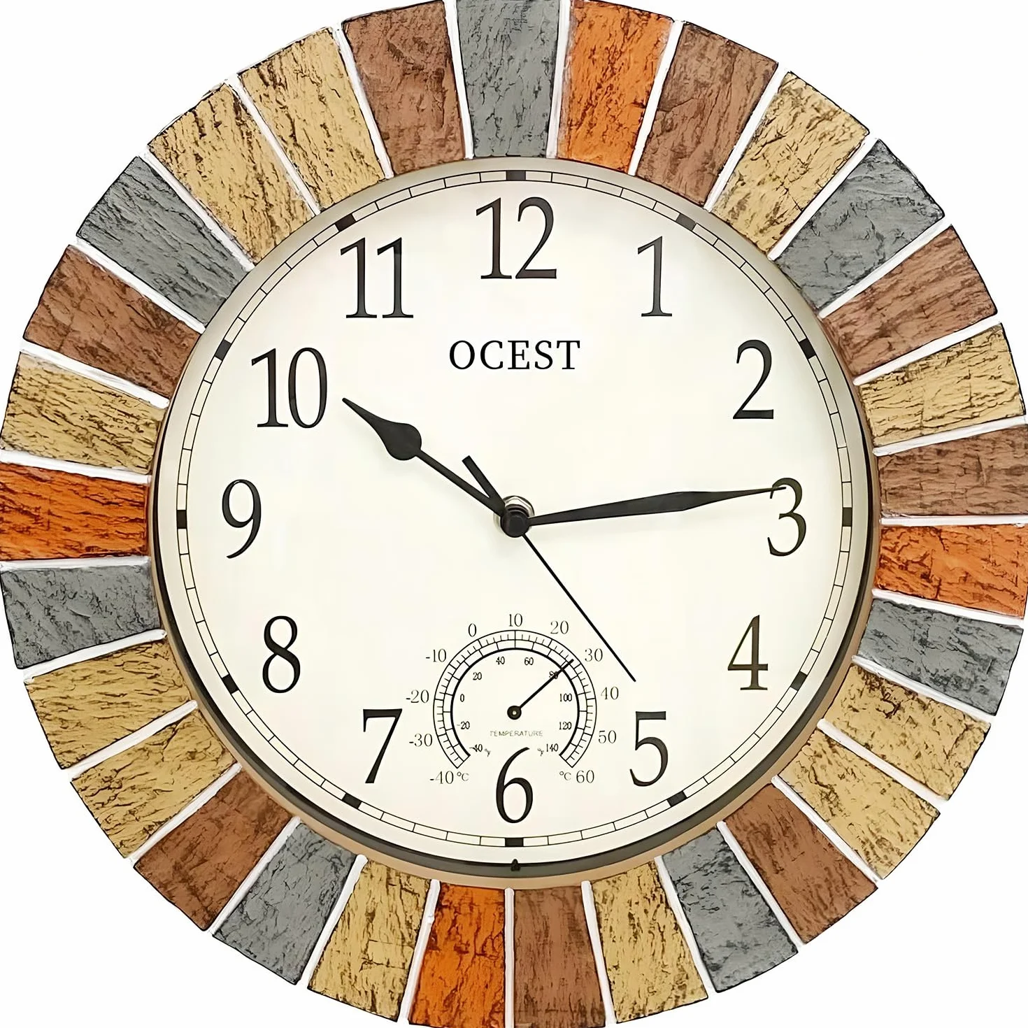 Ocest Reloj de pared grande impermeable con termómetro para interiores y exteriores