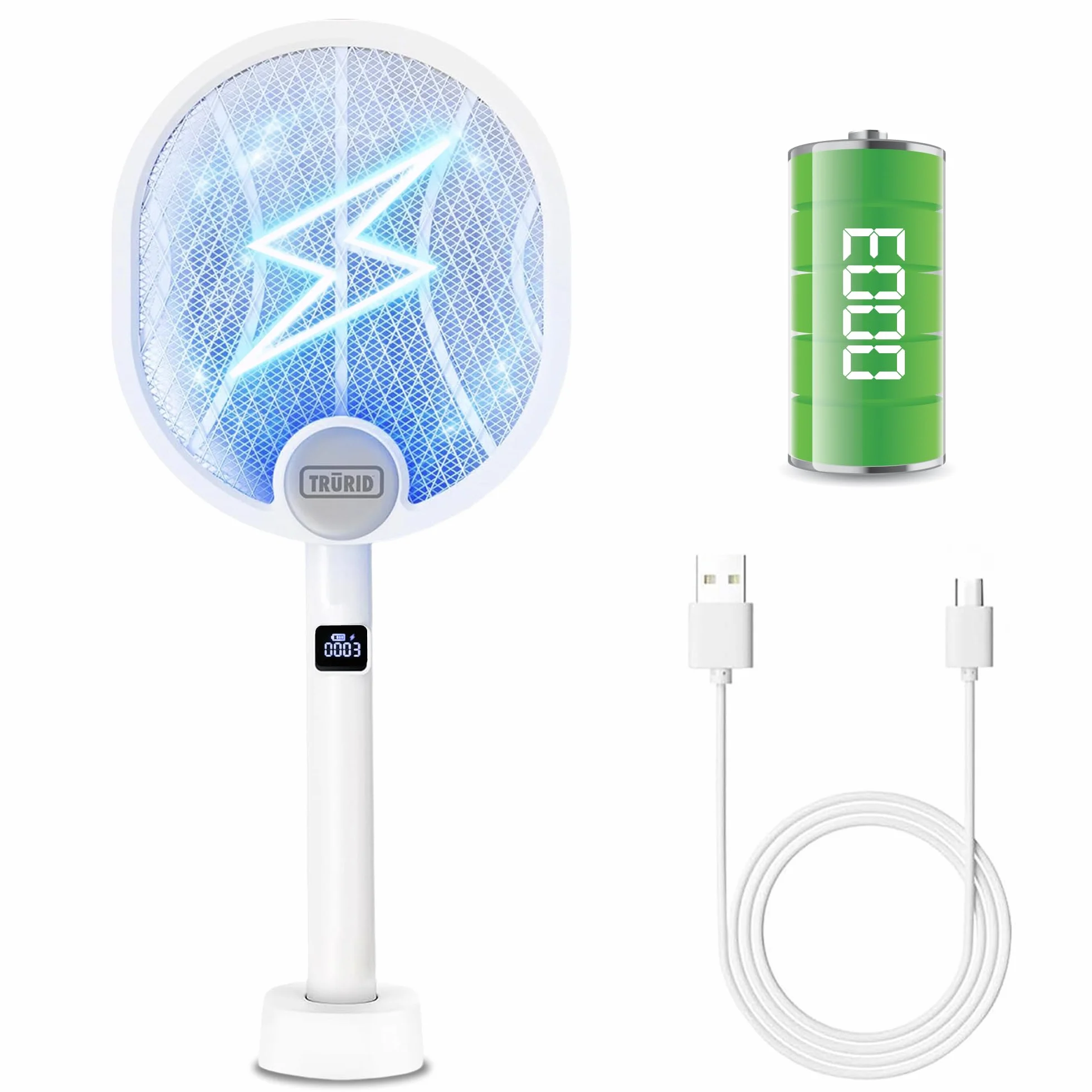Matamoscas y Zapper 2 en 1 – Zapper de Mosquitos Recargable con Contador de Matanza, matamoscas de Alto Voltaje y Trampa de Mosquitos con luz UV para Control de plagas en Interiores y Exteriores