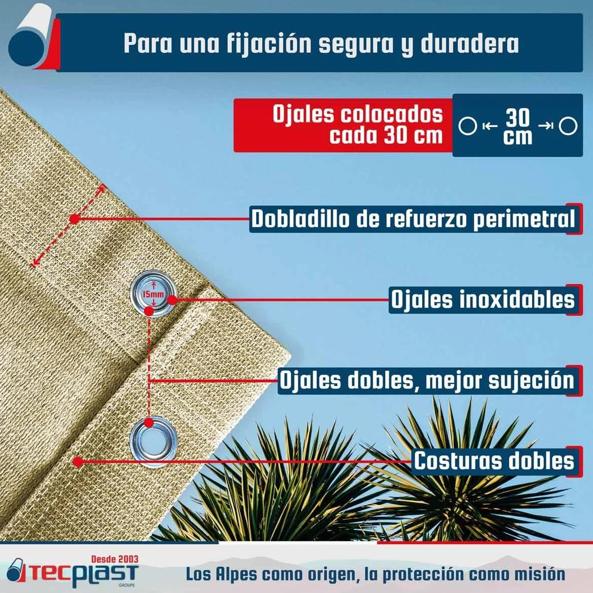 TECPLAST Malla Pérgola 4x4 m Beige Arena FP320PR Malla de Sombreo Permeable