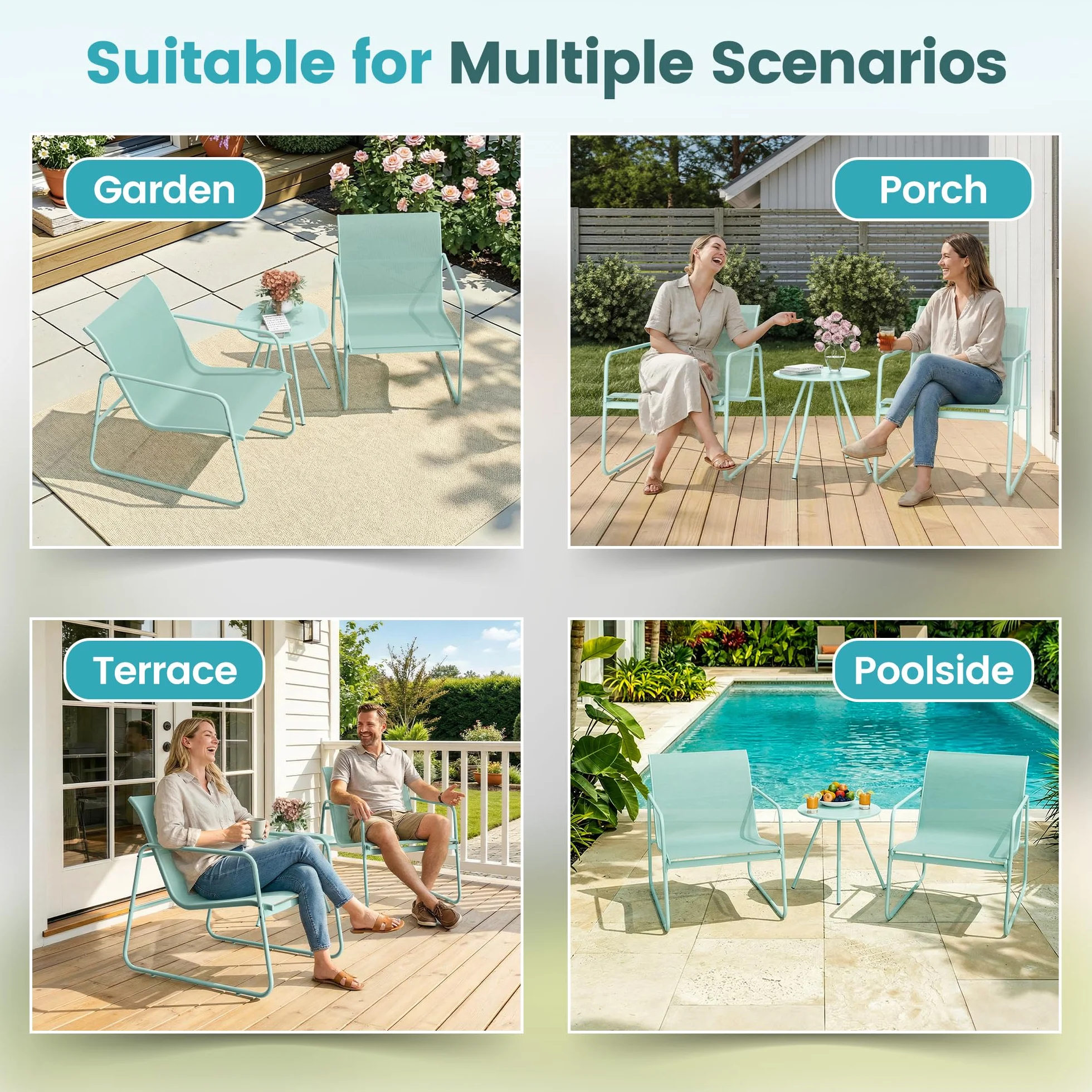 Pamapic Conjunto de Jardín de 3 Piezas, Muebles de Jardín con Mesa y 2 Sillas, Tejido Textilene Transpirable, Verde