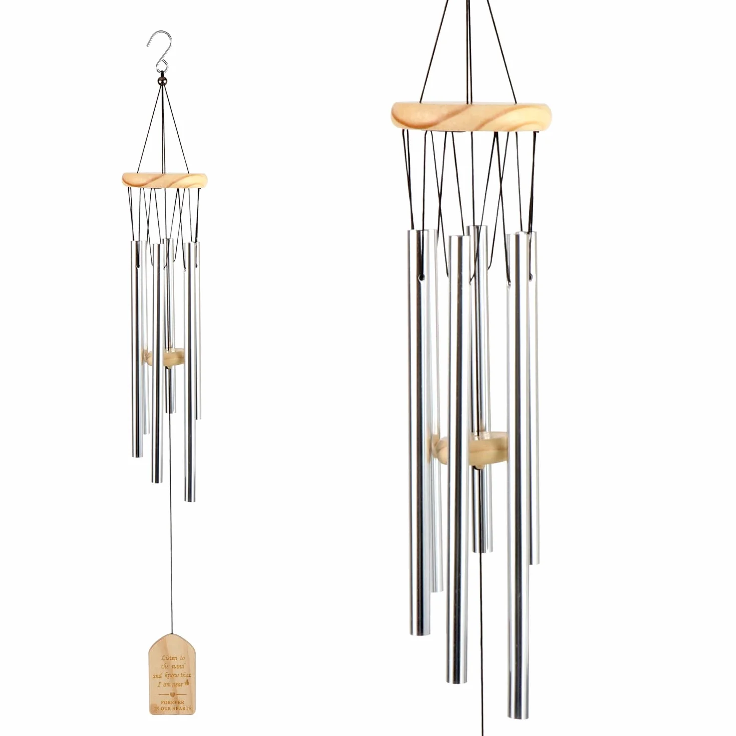 Carrillon de Viento Exterior 6 Tubos Aleacion Aluminio para Jardin Decoracion Hogar Plata