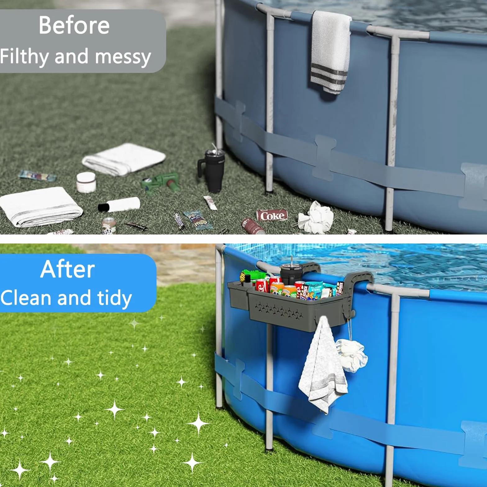 Cesta de Almacenamiento para Piscina Colgante con Portavasos y Ganchos