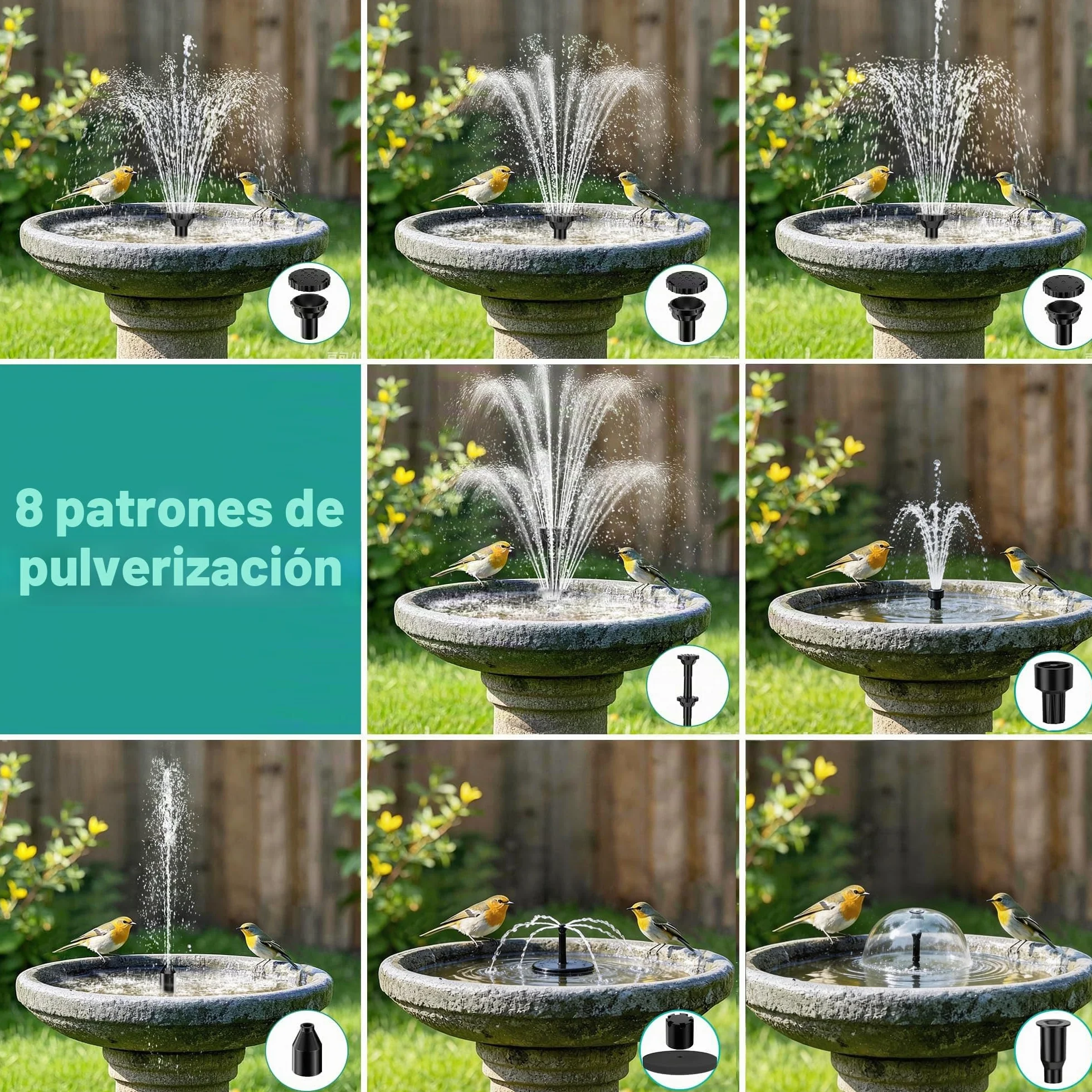 Bomba solar para estanque con filtro 8 W 3600 mAh fuente flotante exterior