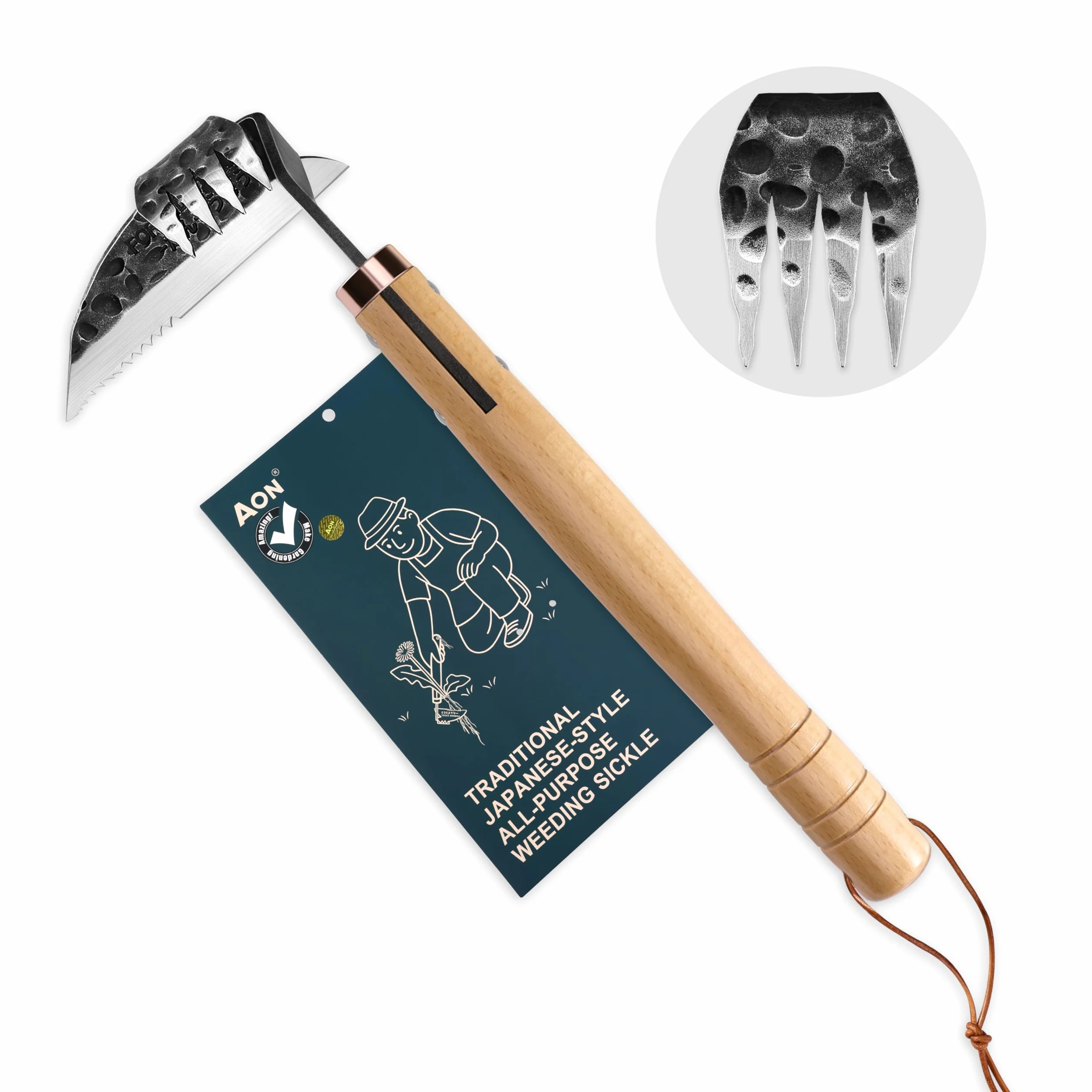 Azadilla Japonesa Multifunción Extractor Manual Malas Hierbas Acero Forjado 4 Dientes Curvados Arrancador Raíces Mango Madera