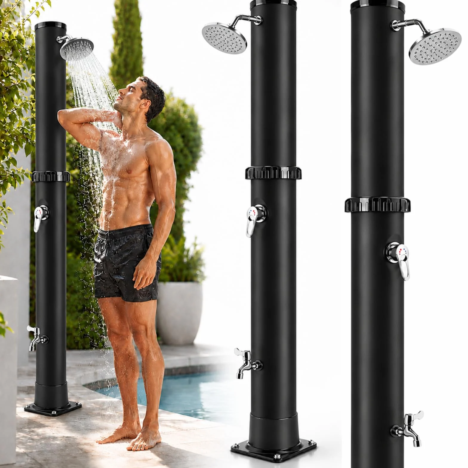 Ducha Solar Exterior 35 litros, Ducha Piscina Jardín 360° Cabezal Grifo, Regulación Temperatura Presión