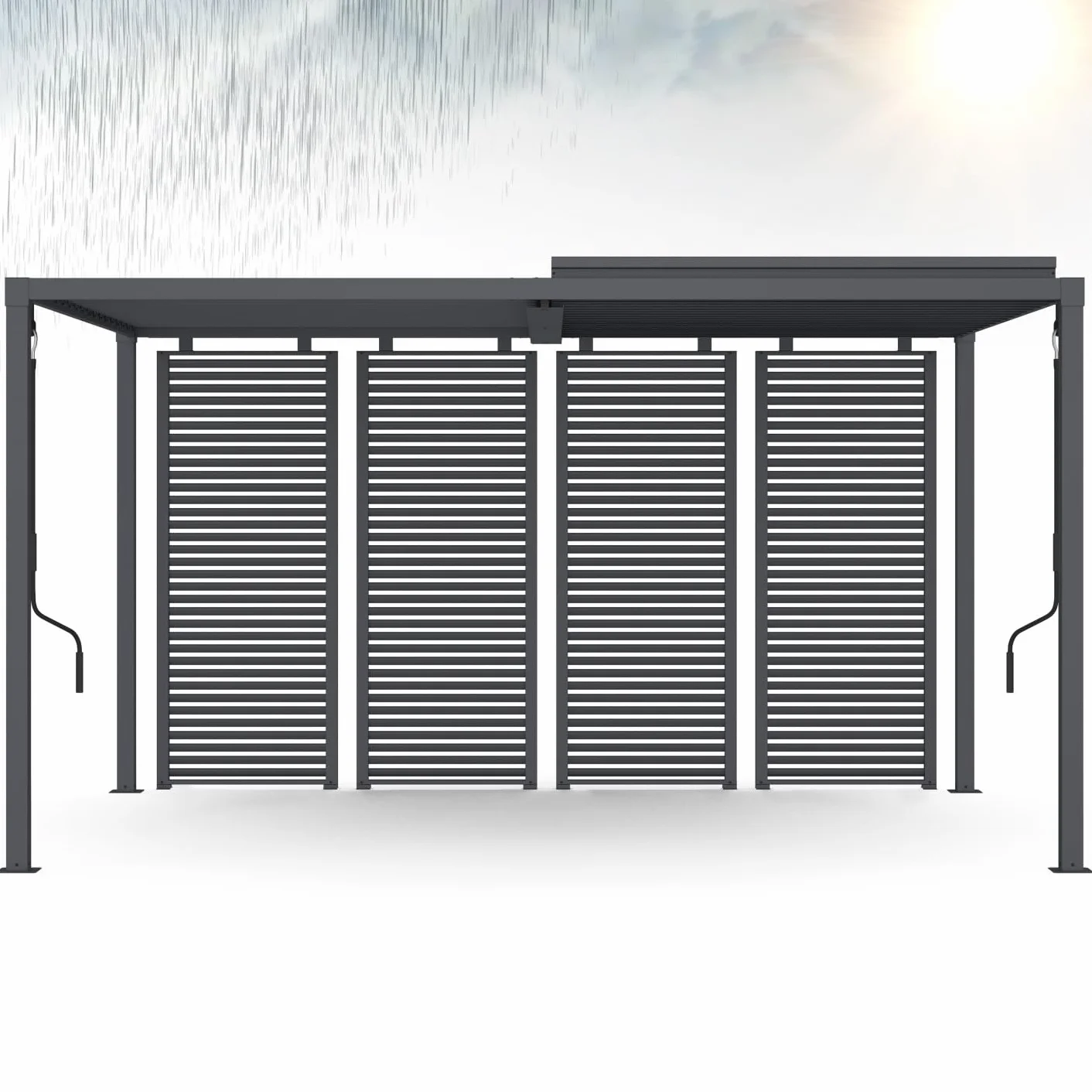 Pérgola bioclimática acero 3x4 M persianas horizontales gris antracita