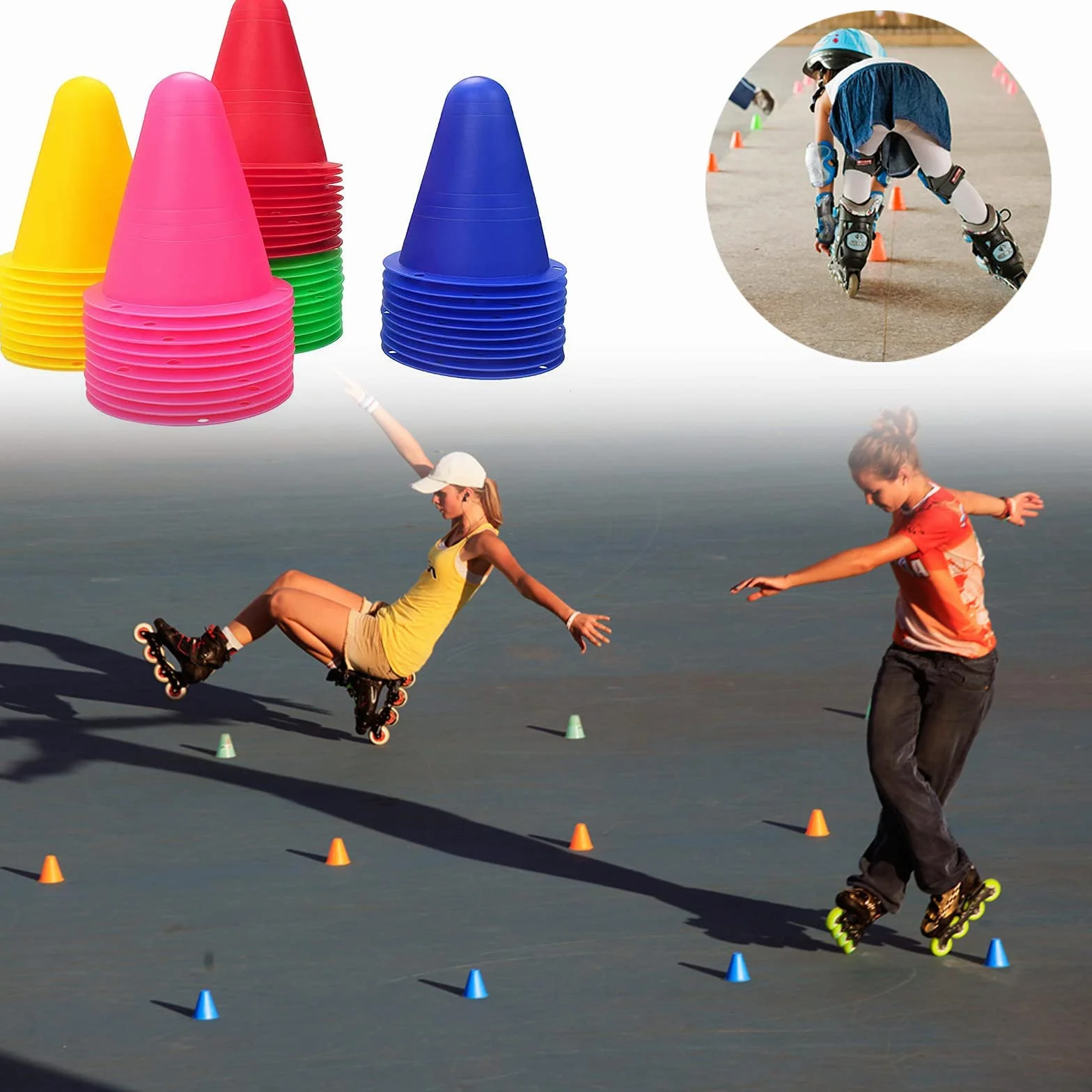 Conos de Entrenamiento Fútbol de Colores 50 PCS Barrera de Plástico Conos de Agilidad para Patinaje de Slalom