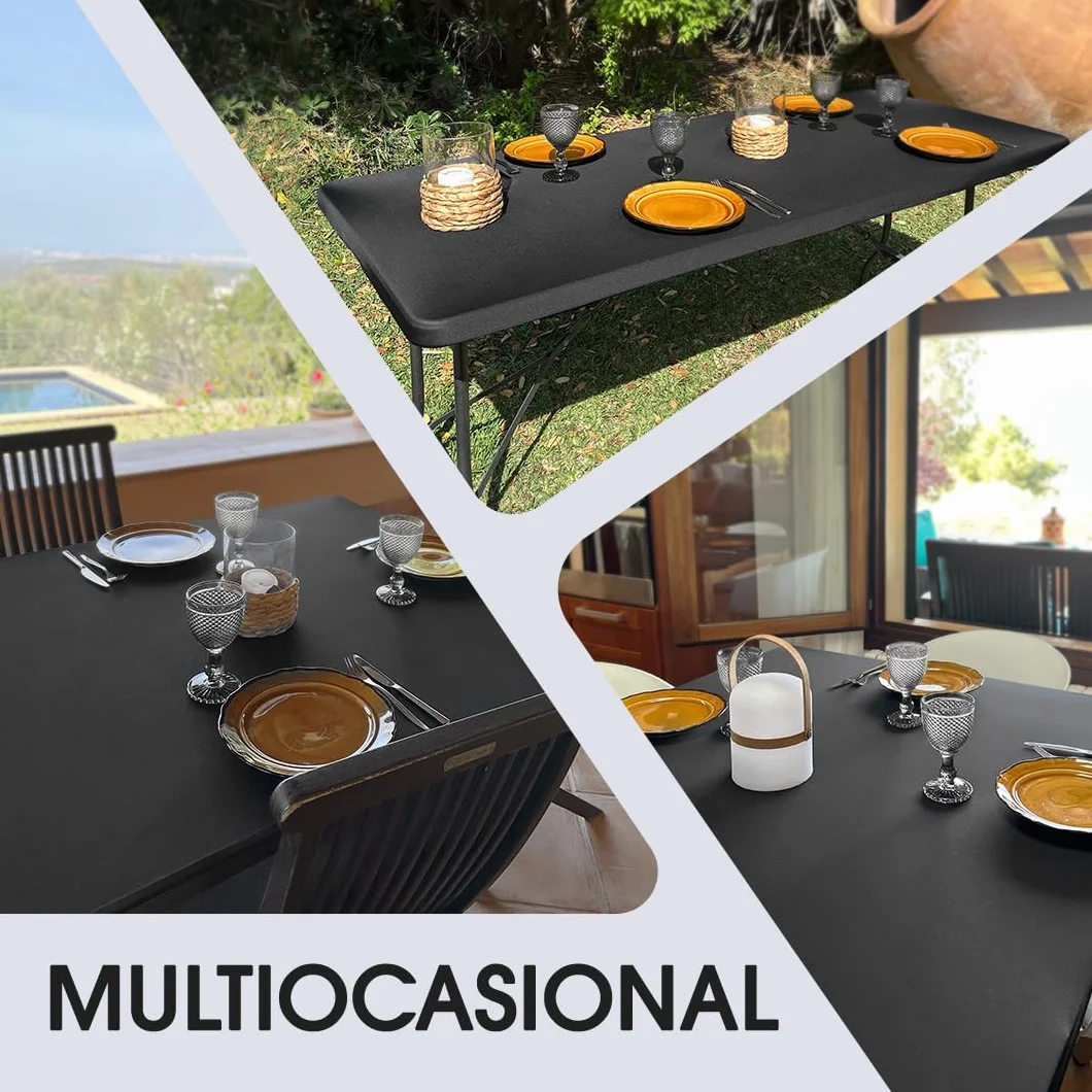 Mantel Exterior Impermeable 182x76 TPU Antimanchas Mesa Rectangular Ajustable Elástico Negro Spandex Camping