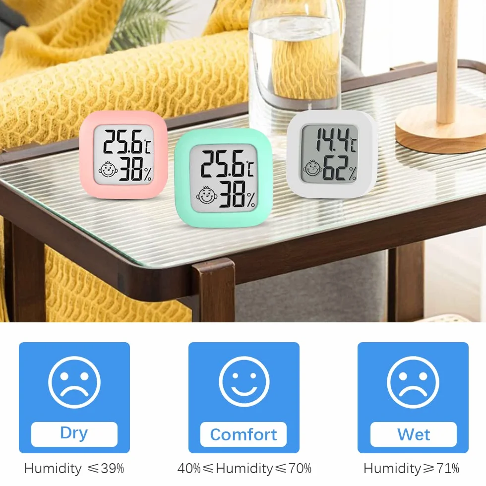 Mini Termómetro Higrómetro Digital Medidor de Temperatura y Humedad, Termohigrómetro de Interior (3 Piezas)