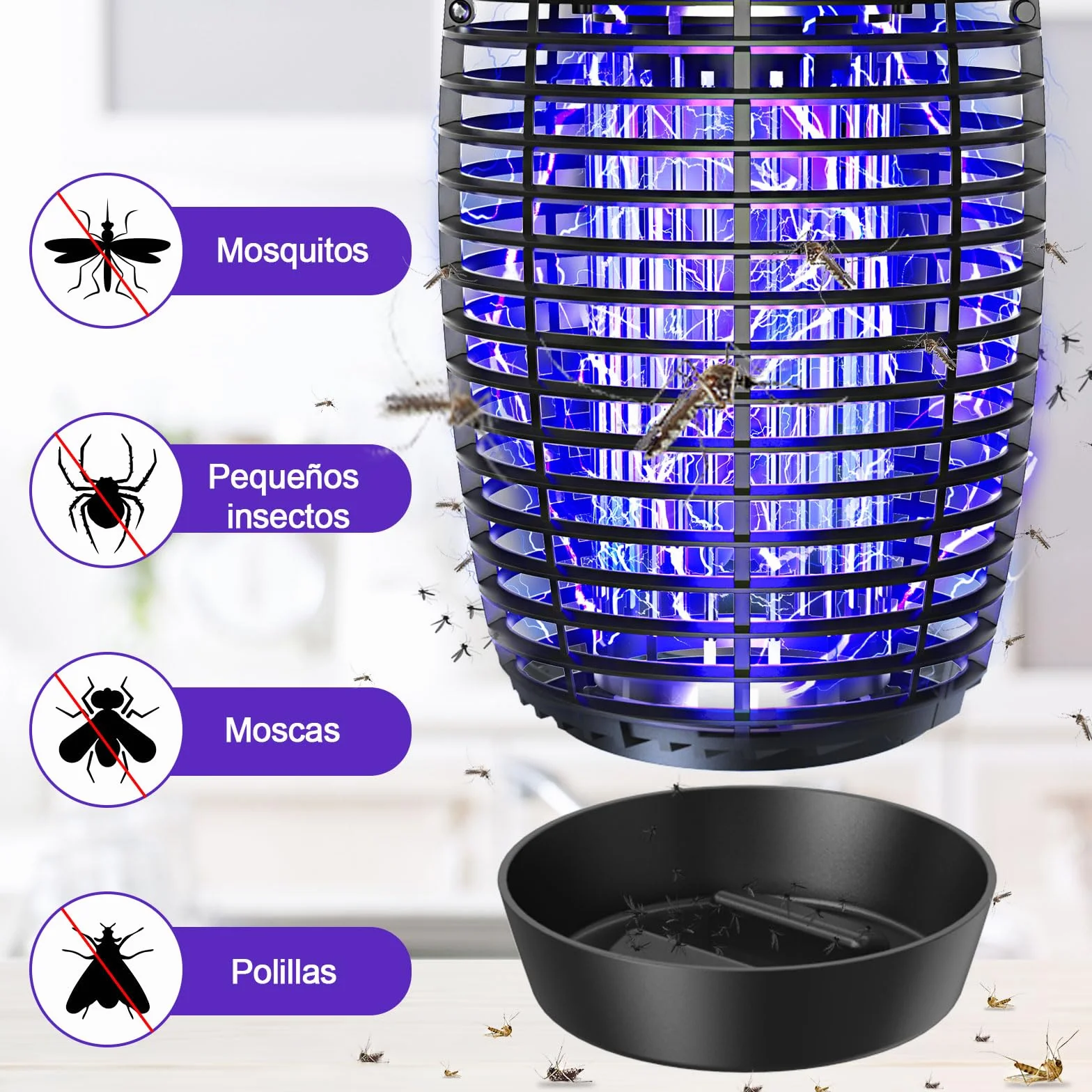 PALONE Lampara Antimosquitos 4500V 20W UV Alcance 100 M² Interior Exterior