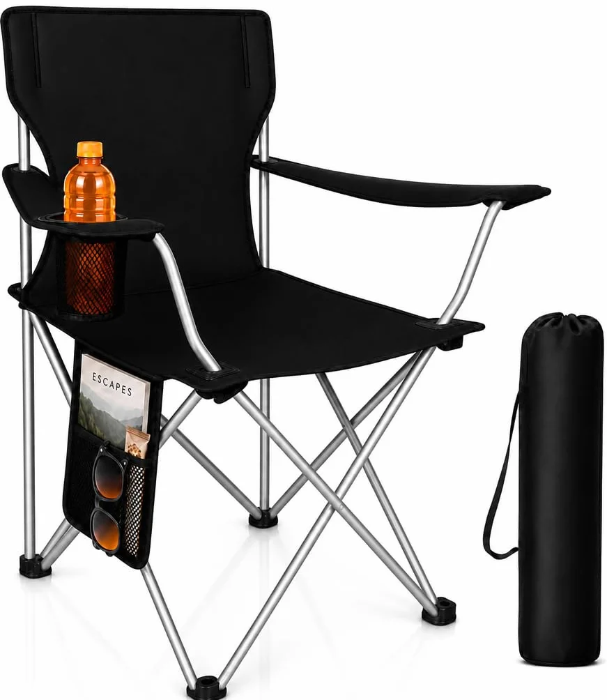 Silla Plegable Camping de Acero y Tejido Oxford Negro Azabache