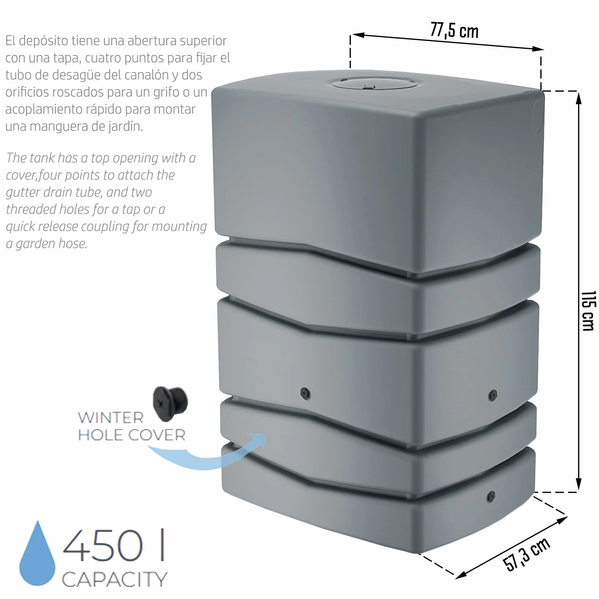Aqua Tower Barril de Captación de Agua 450l 775x573x1150 mm