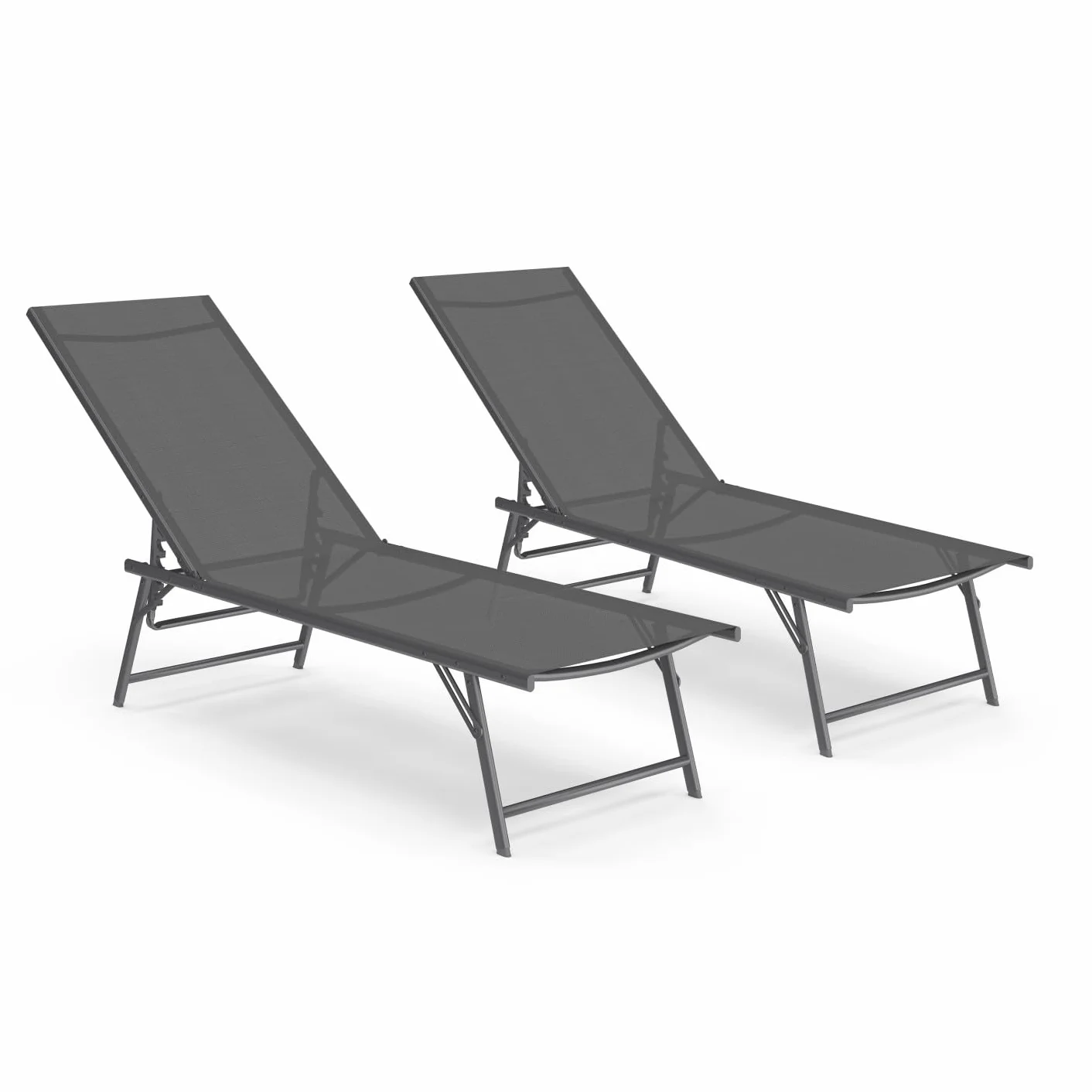 IDMarket - Juego de 2 tumbonas de jardín reclinables Kailua de acero gris antracita y tela gris