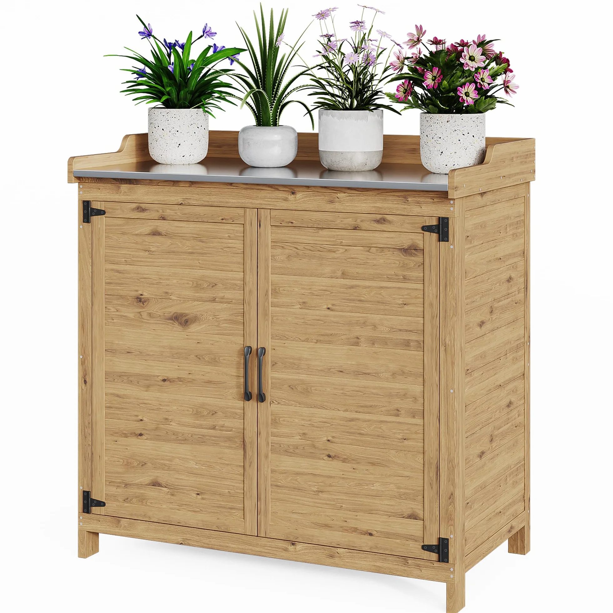Bealife Mesa de Cultivo con Armario, Exterior para Macetas, Jardín, 98 x 48 x 95 cm, Natural