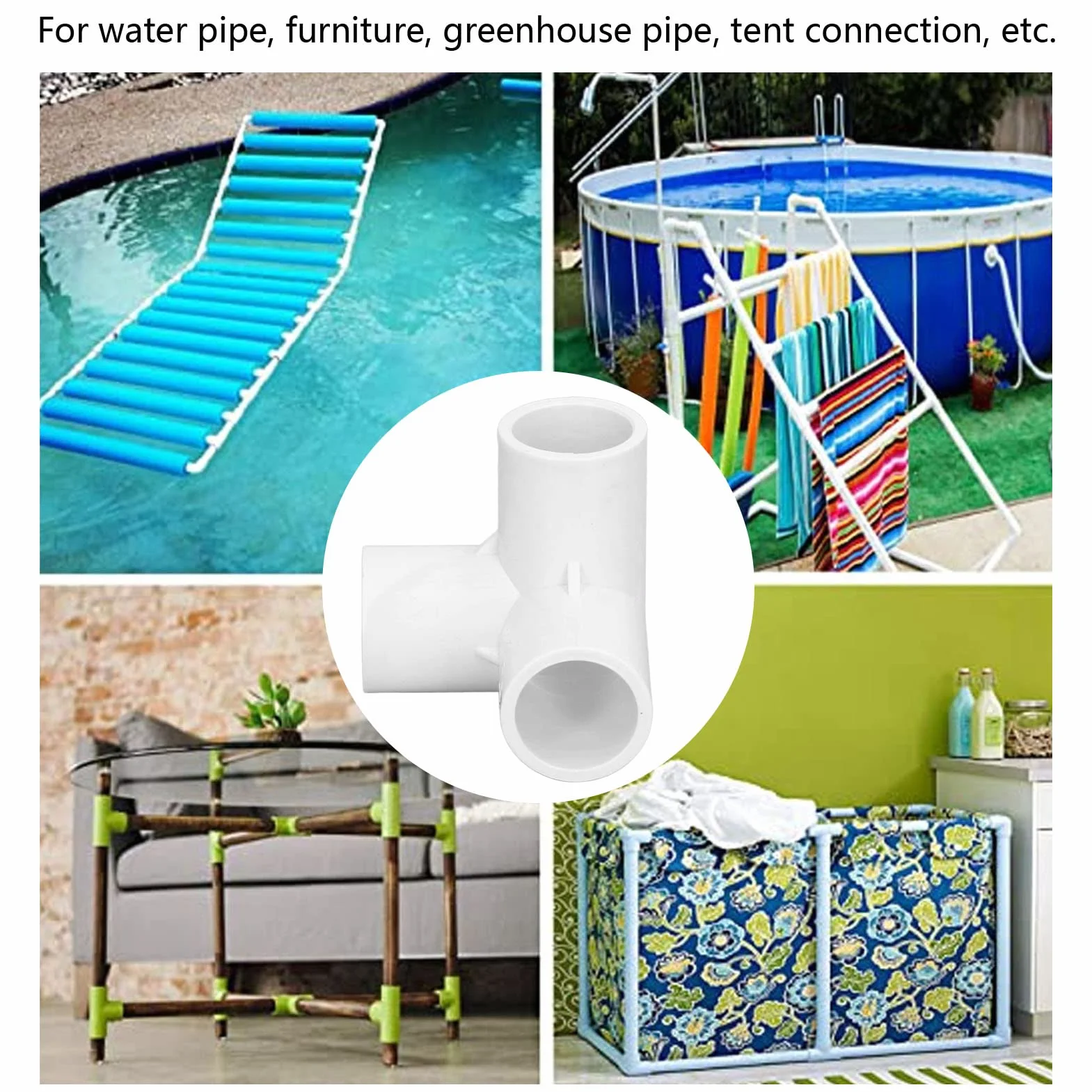 Tubo PVC 20mm Rígido, 10 Pcs Conectores en T de 3 Vías, Accesorios de Tubería para Suministro de Agua