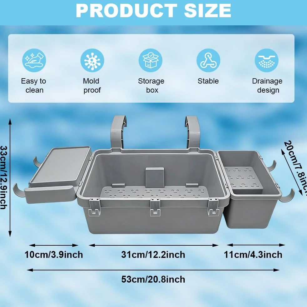 Juego de cesta de almacenamiento para piscina con soporte para bebidas y ganchos