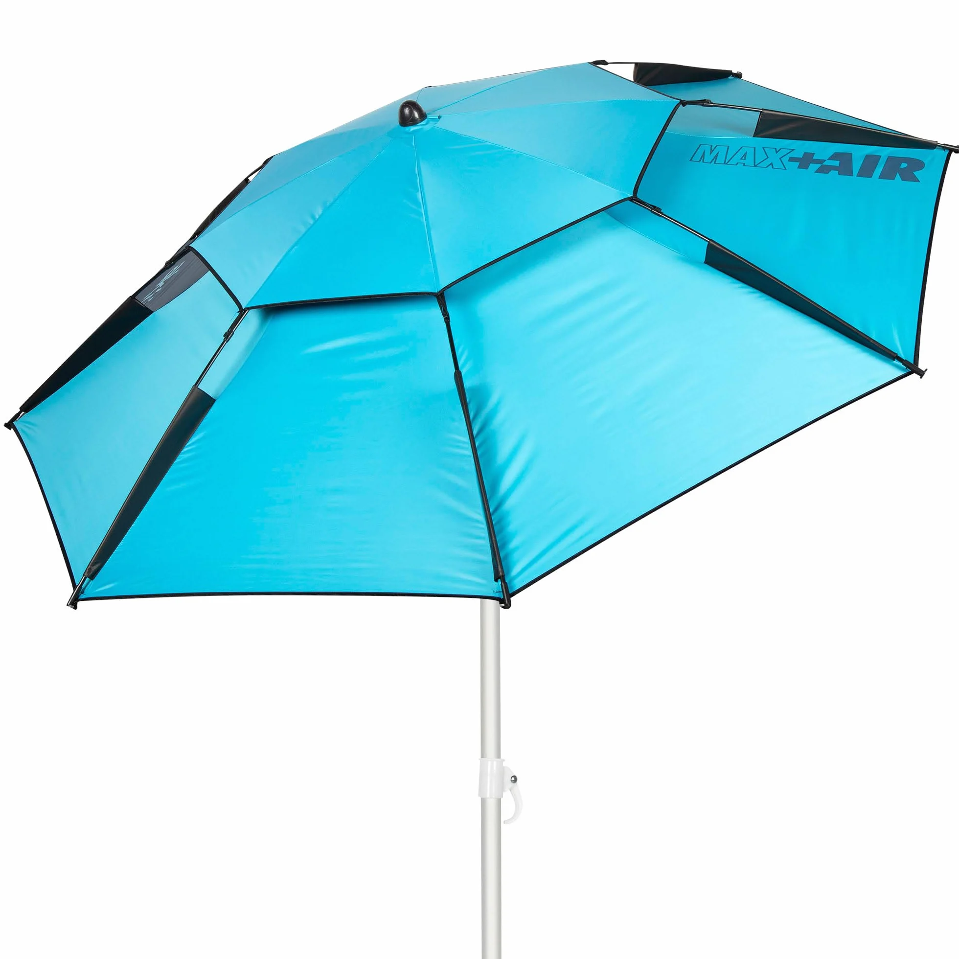 AKTIVE 62427 Sombrilla de playa antiviento azul, con protección UV50, inclinación ajustable, 8 varillas de fibra de vidrio y funda de transporte, 200 cm