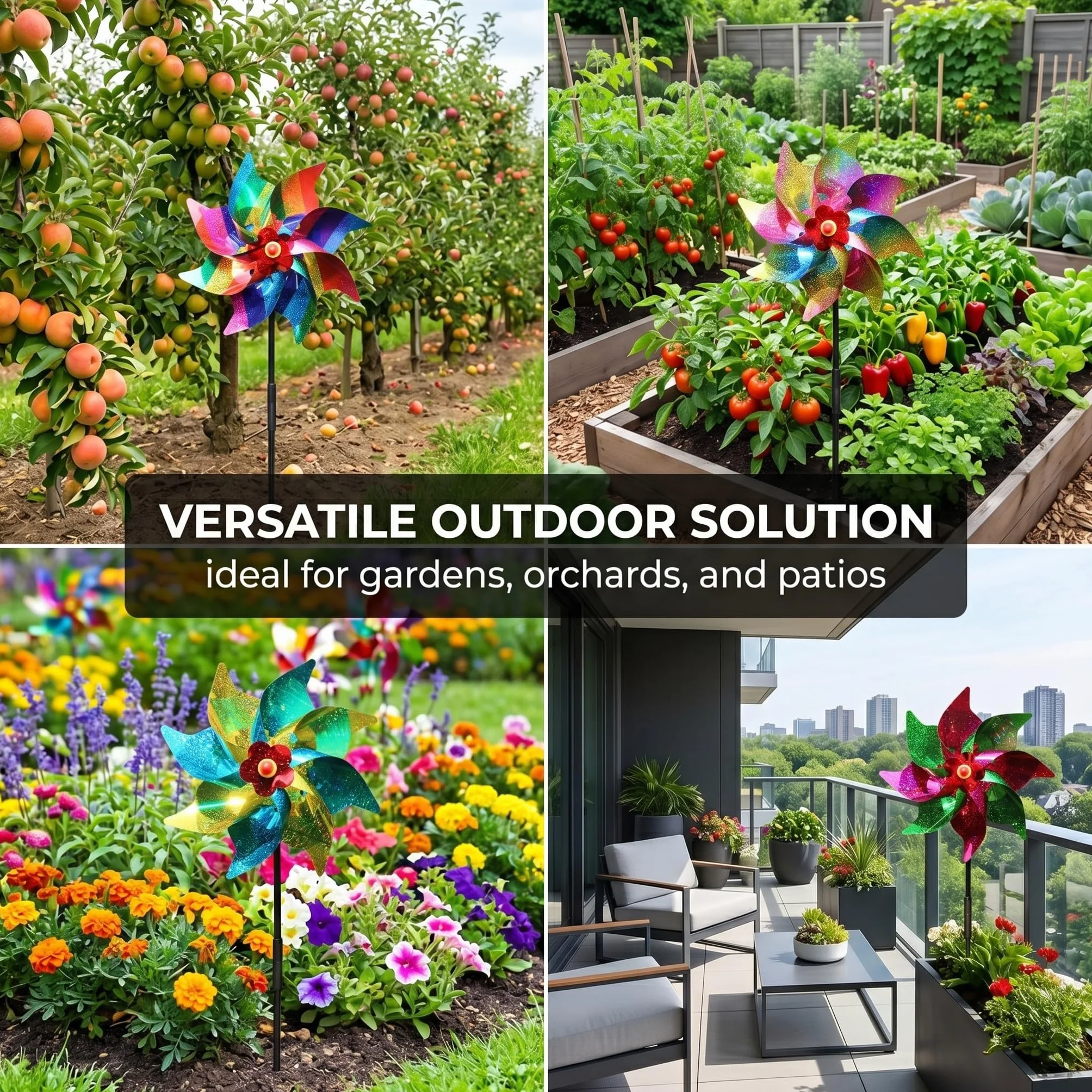 Espantapájaros giratorios reflectantes para jardín, 4 piezas coloridas