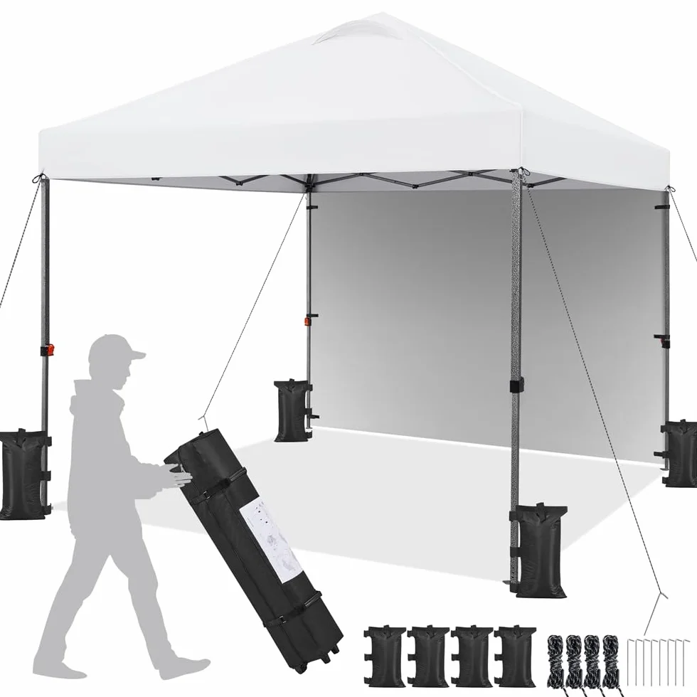 Yaheetech Carpa Plegable 3x3 m Cenador de Jardín con 1 Pared Lateral Altura Ajustable 262-282 cm Gazebo para Exterior Camping Playa Patio Anti-UV Impermeable y Bolsa de Arena