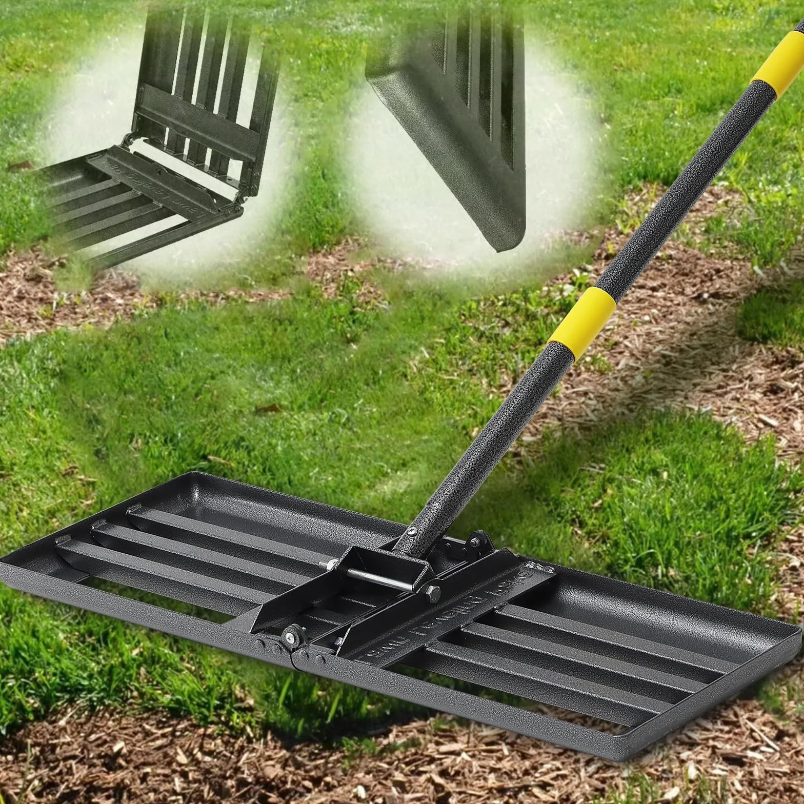 Rastrillo Nivelador de Césped de Acero Inoxidable con Mango Largo para Jardín y Golf