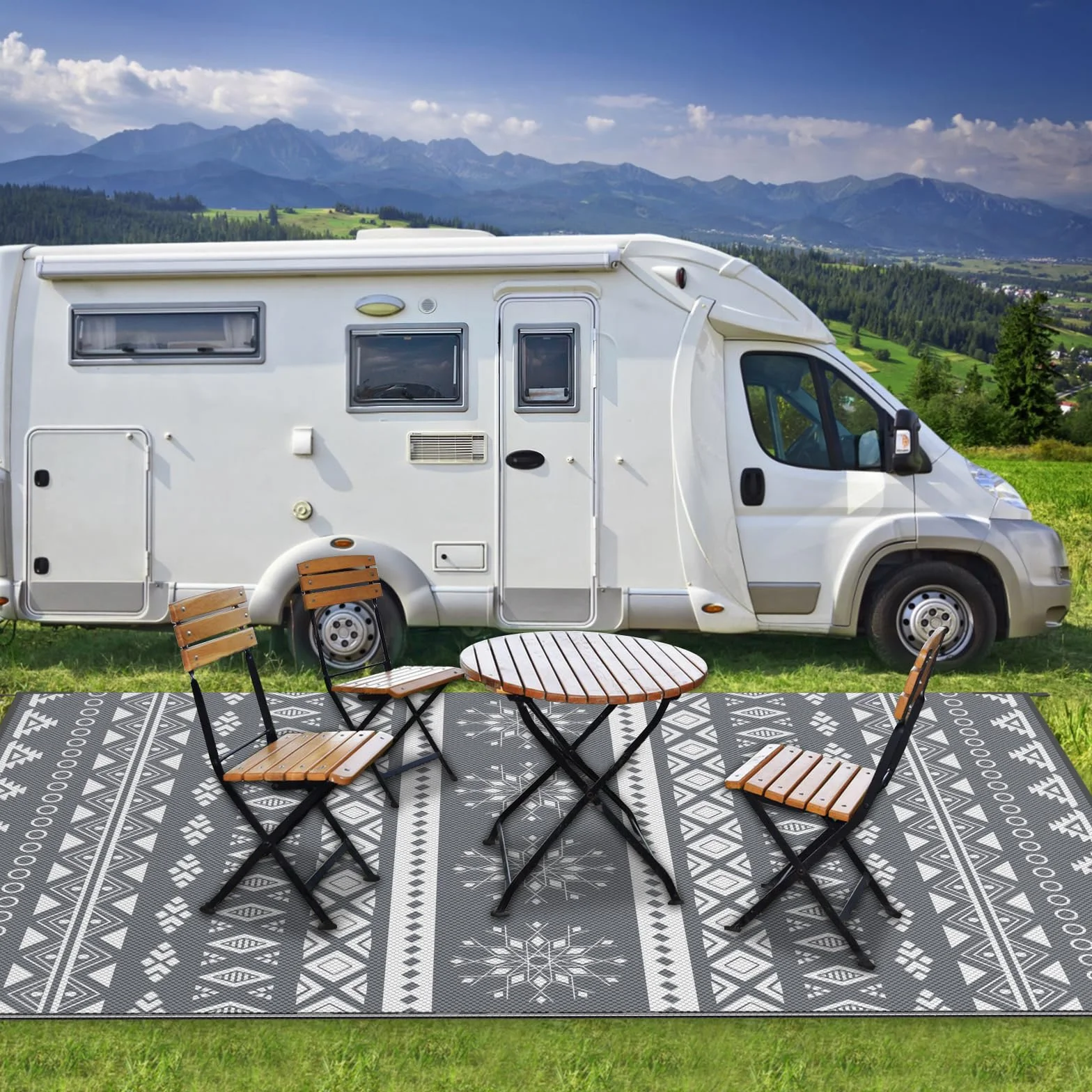 MOKANI Alfombra exterior impermeable reversible 150x240 cm plástico grande UV resistente