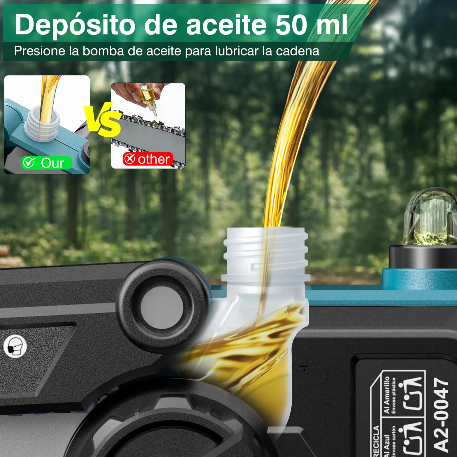 Motosierra a batería 6" - Motosierra de una mano con juego de 8" (2 en 1), engrasador automático, tensión de cadena sin herramientas, maletín, 2 barras guía y 2 cadenas con cubrecuchillas, sin batería