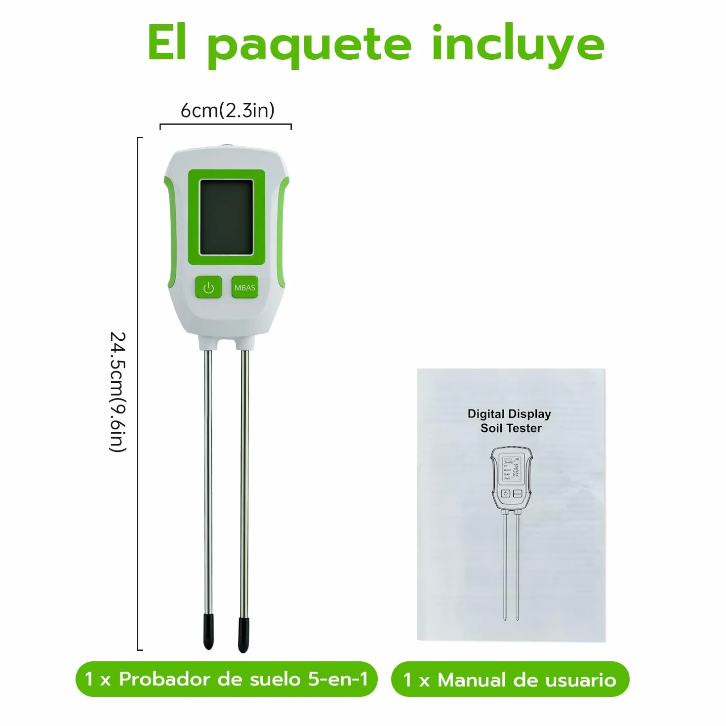 Mcbazel Medidor de Suelo 5 en 1, Analizador de pH, Humedad, Temperatura y Luz con Sonda Dual, Pantalla LCD