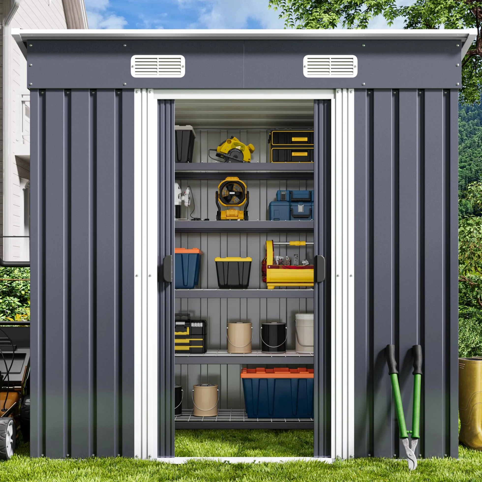Xbro Caseta Jardín Exterior Metálico 183x109x182 cm con Ventilación Gris