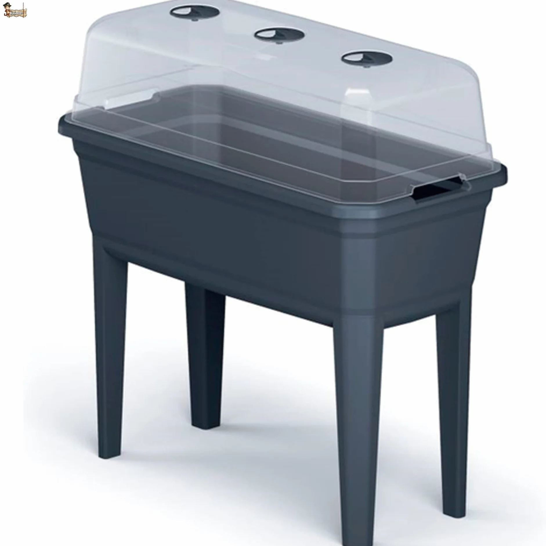 BricoLoco Huerto Urbano Jardinera Rectangular Grande de plástico para terraza. para niños y Adultos. Cubierta Tapa Invernadero. Alta con Patas. Color Antracita. 42 litros.