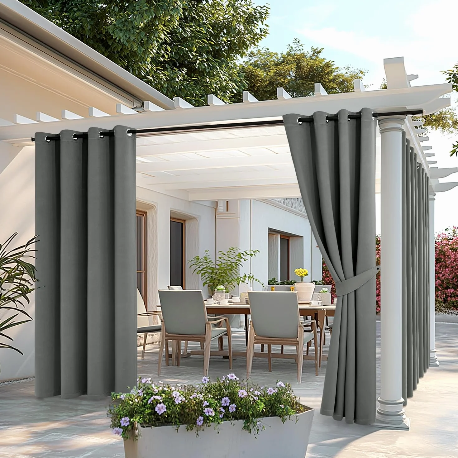 MIULEE Cortinas de Exterior Impermeable 132x215cm Gris 2 Piezas