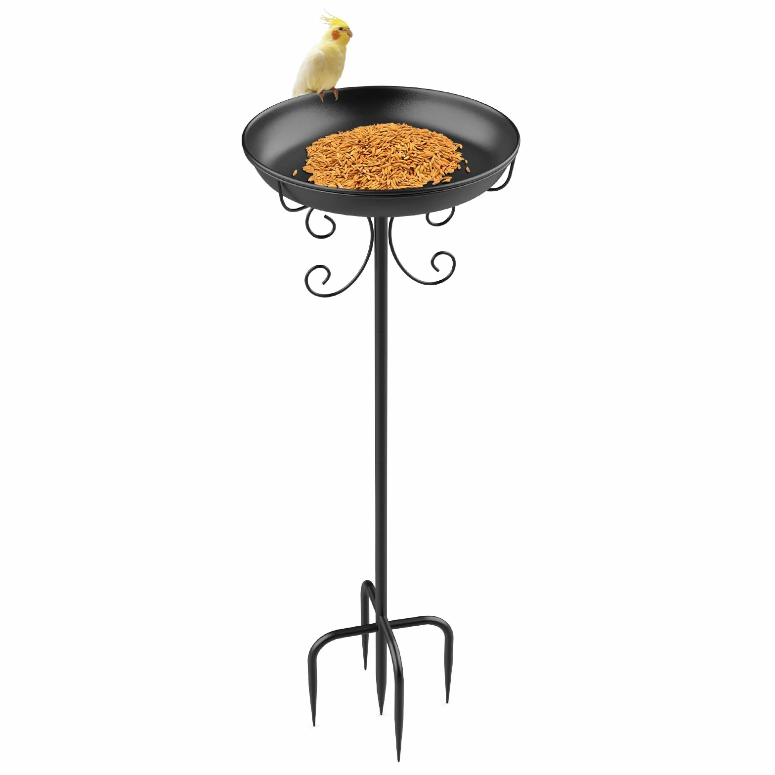 Comedero Pájaros Grande Metal con Soporte Exterior Altura Regulable 26x90 cm Negro