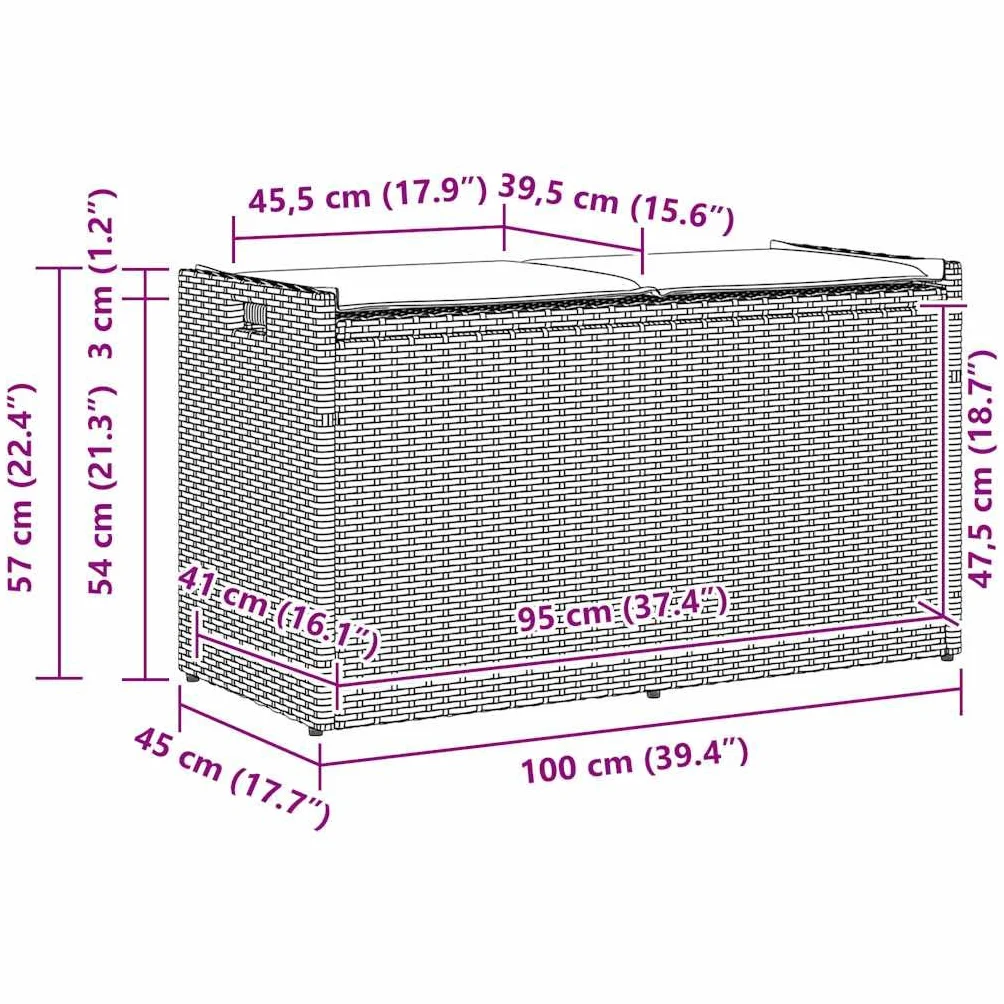 vidaXL Banco de almacenaje con cojín Beige 100 cm ratán sintético
