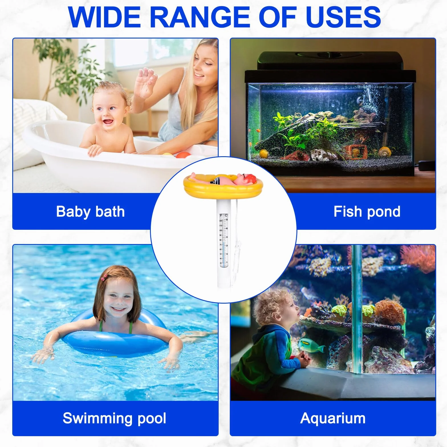 BAIFULAI Termómetro Flotante para Piscina Resistente a la Rotura Agua Amarillo