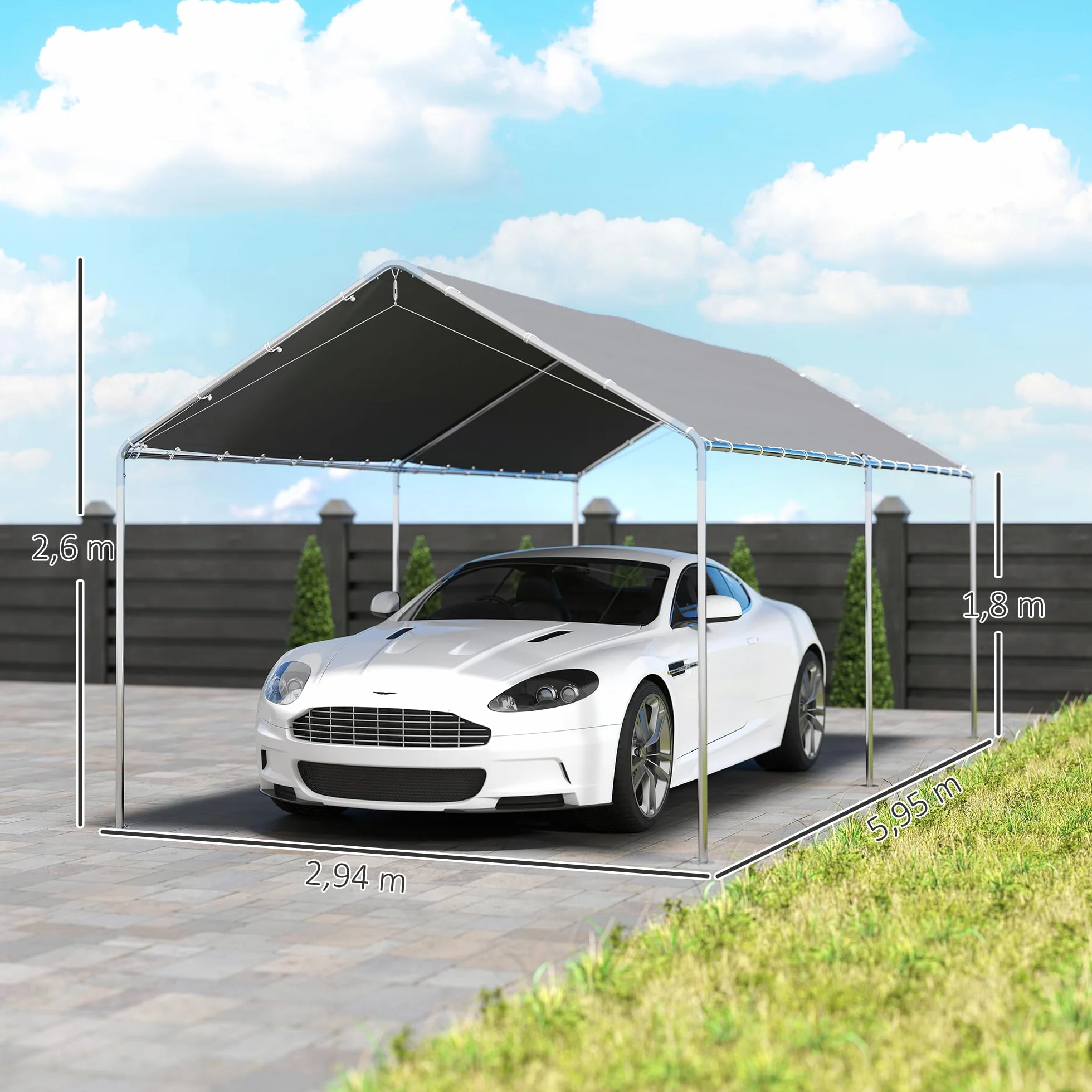 Outsunny Carpa Garaje 3x6 m Cochera Exterior Portátil Acero Galvanizado Impermeable Anti-UV Gris